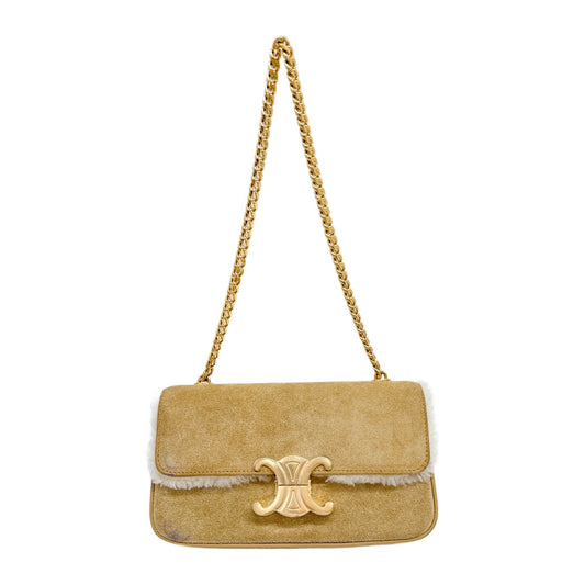 Triomphe Beige Suede with Boa Chain Shoulder Bag