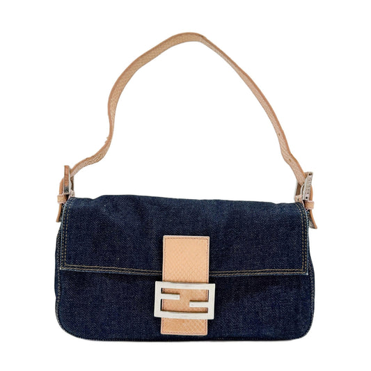 Baguette in Blue Denim with Python Shoulder Bag