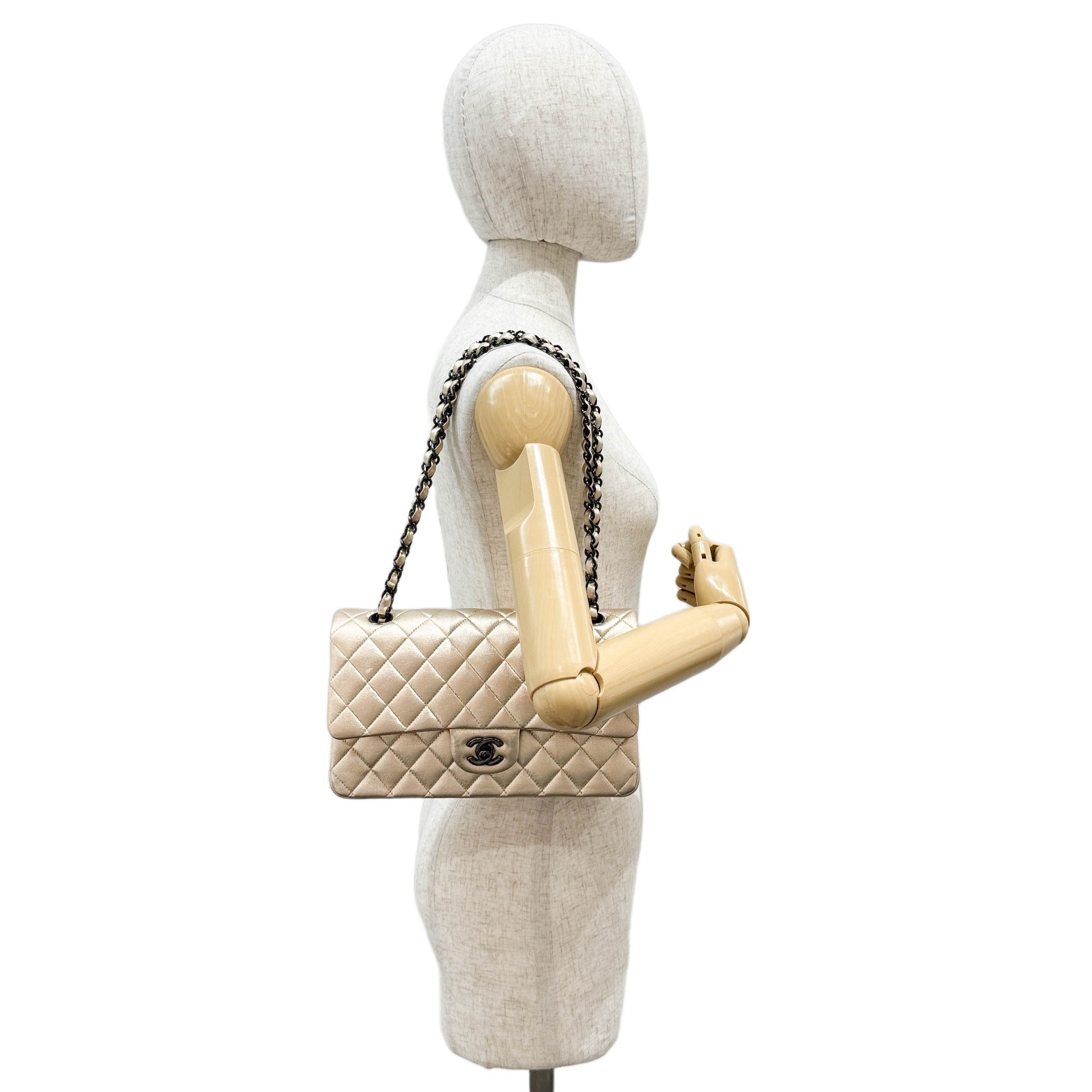 Classic Double Flap Matelasse Champagne Leather Shoulder Bag
