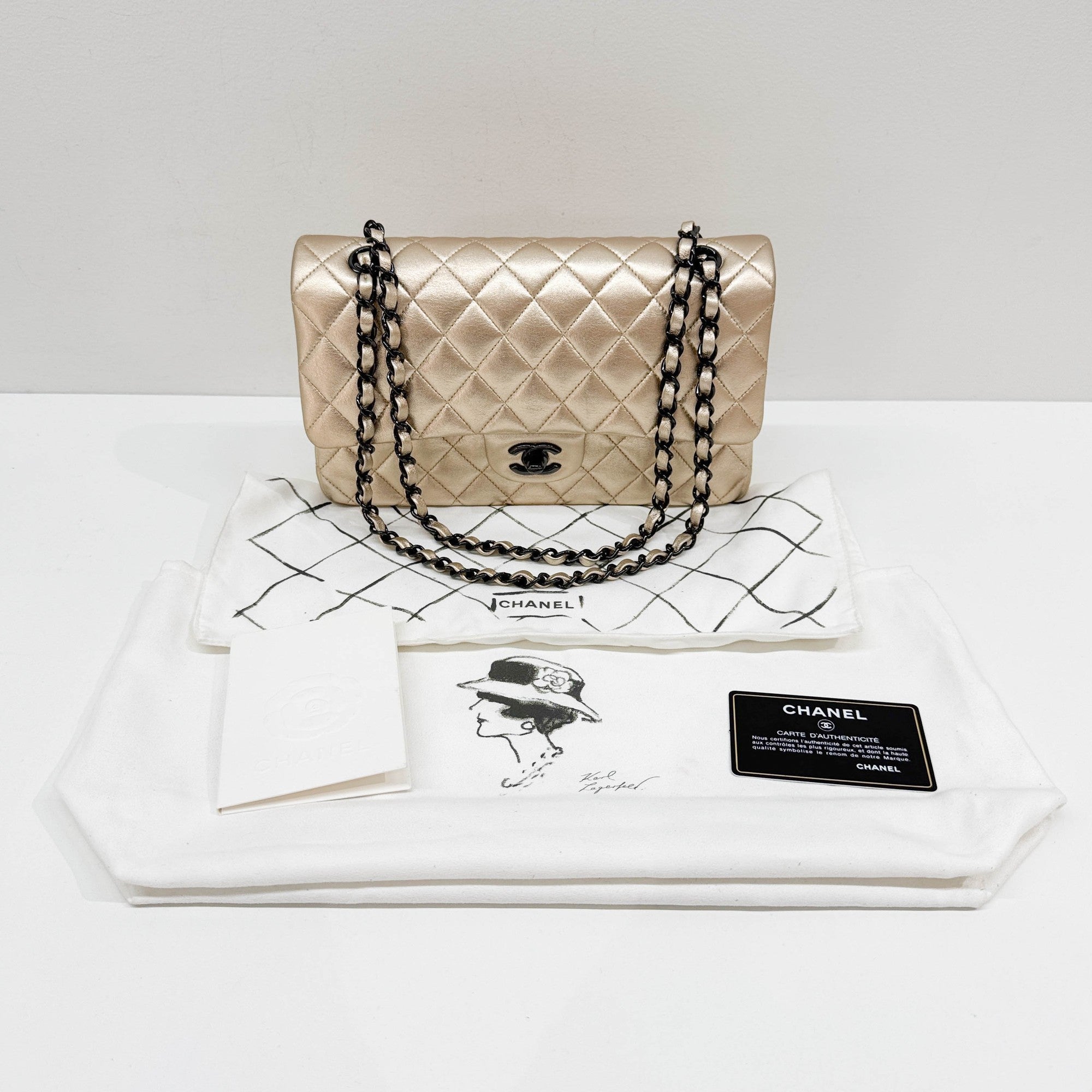 Classic Double Flap Matelasse Champagne Leather Shoulder Bag