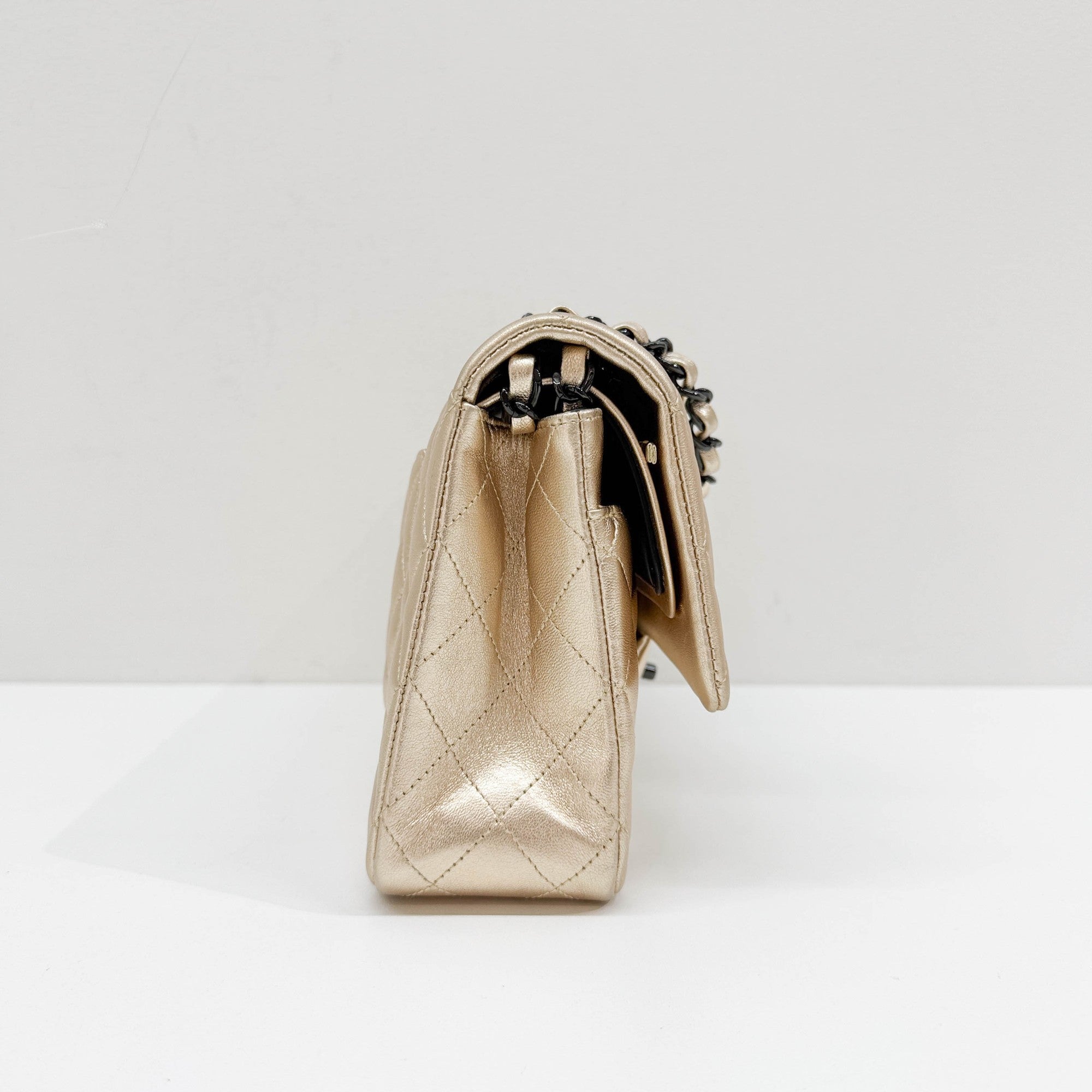 Classic Double Flap Matelasse Champagne Leather Shoulder Bag