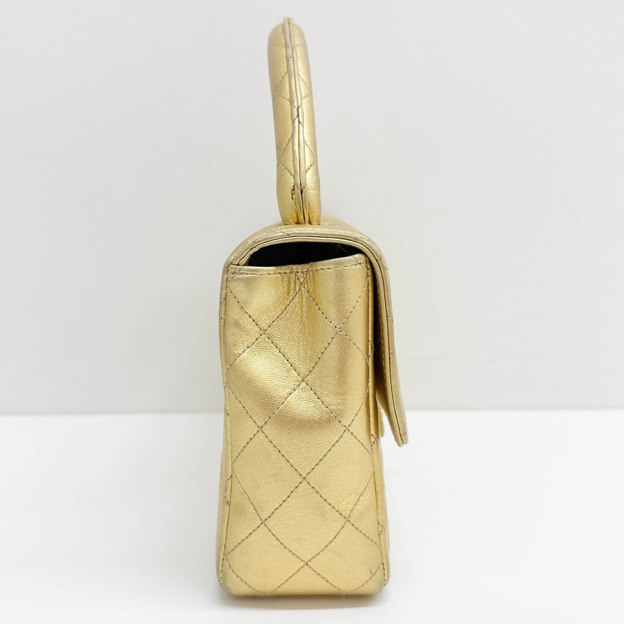 Set Of 2 Coco Handle Matelasse Gold Leather Hand Bags