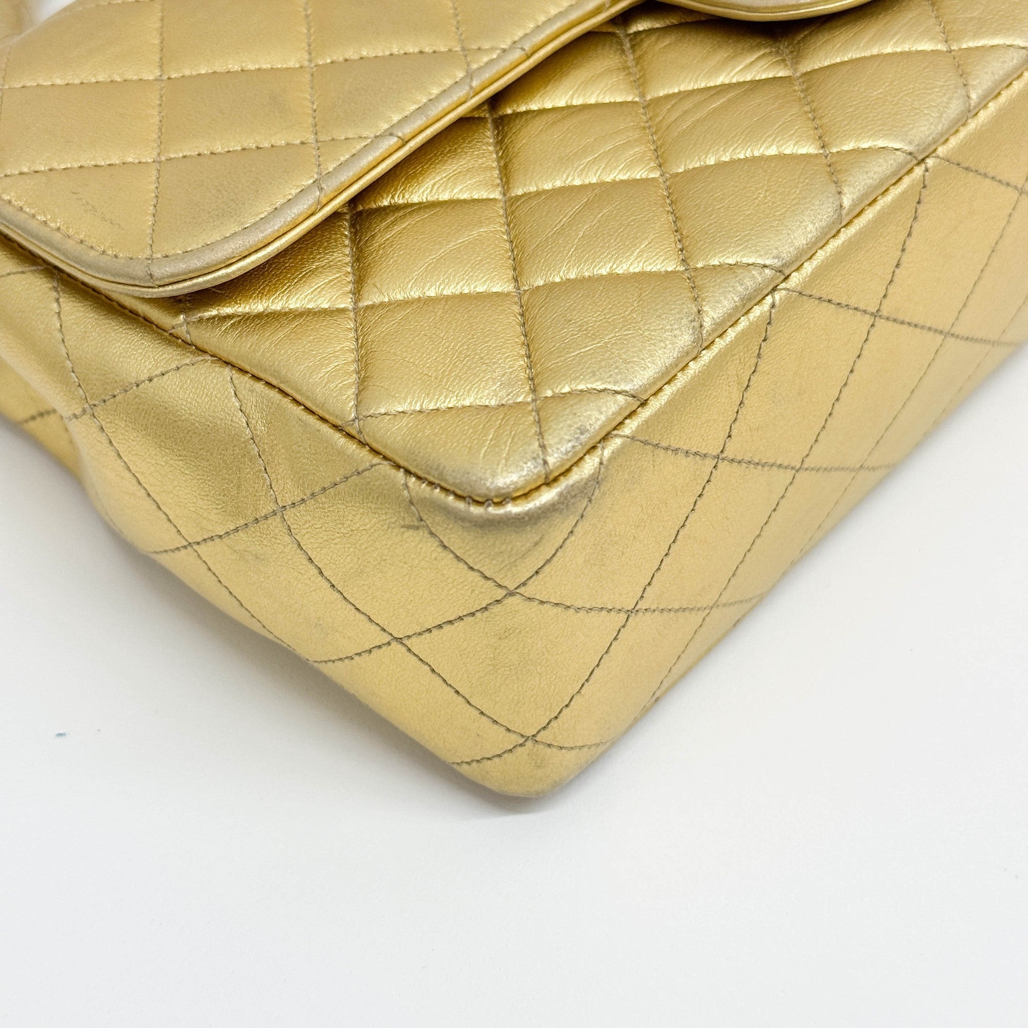 Set Of 2 Coco Handle Matelasse Gold Leather Hand Bags