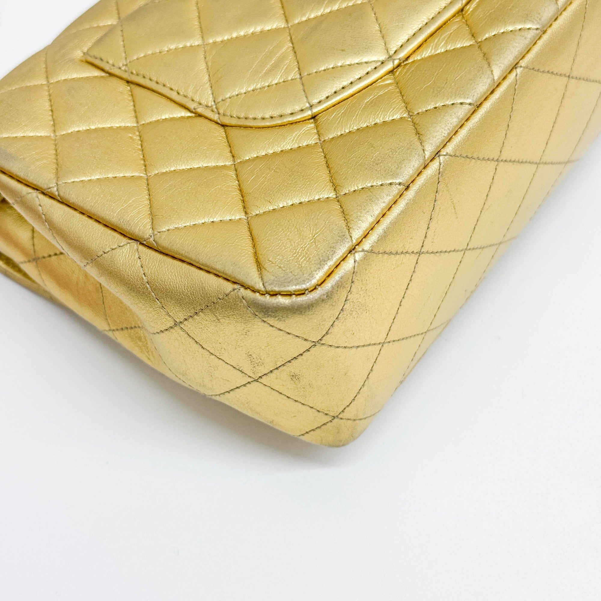 Set Of 2 Coco Handle Matelasse Gold Leather Hand Bags