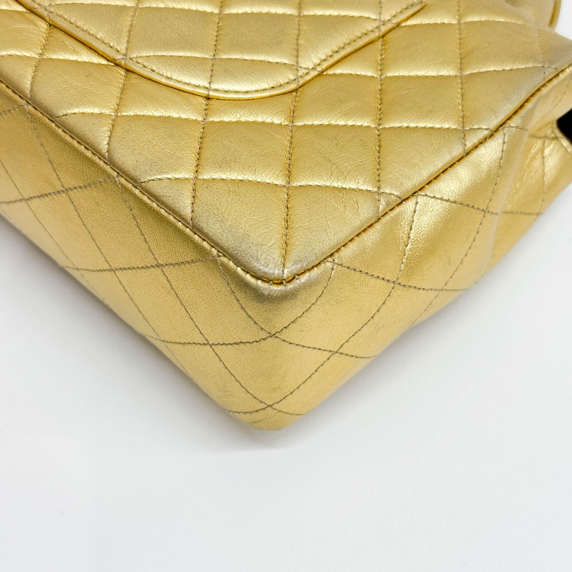 Set Of 2 Coco Handle Matelasse Gold Leather Hand Bags