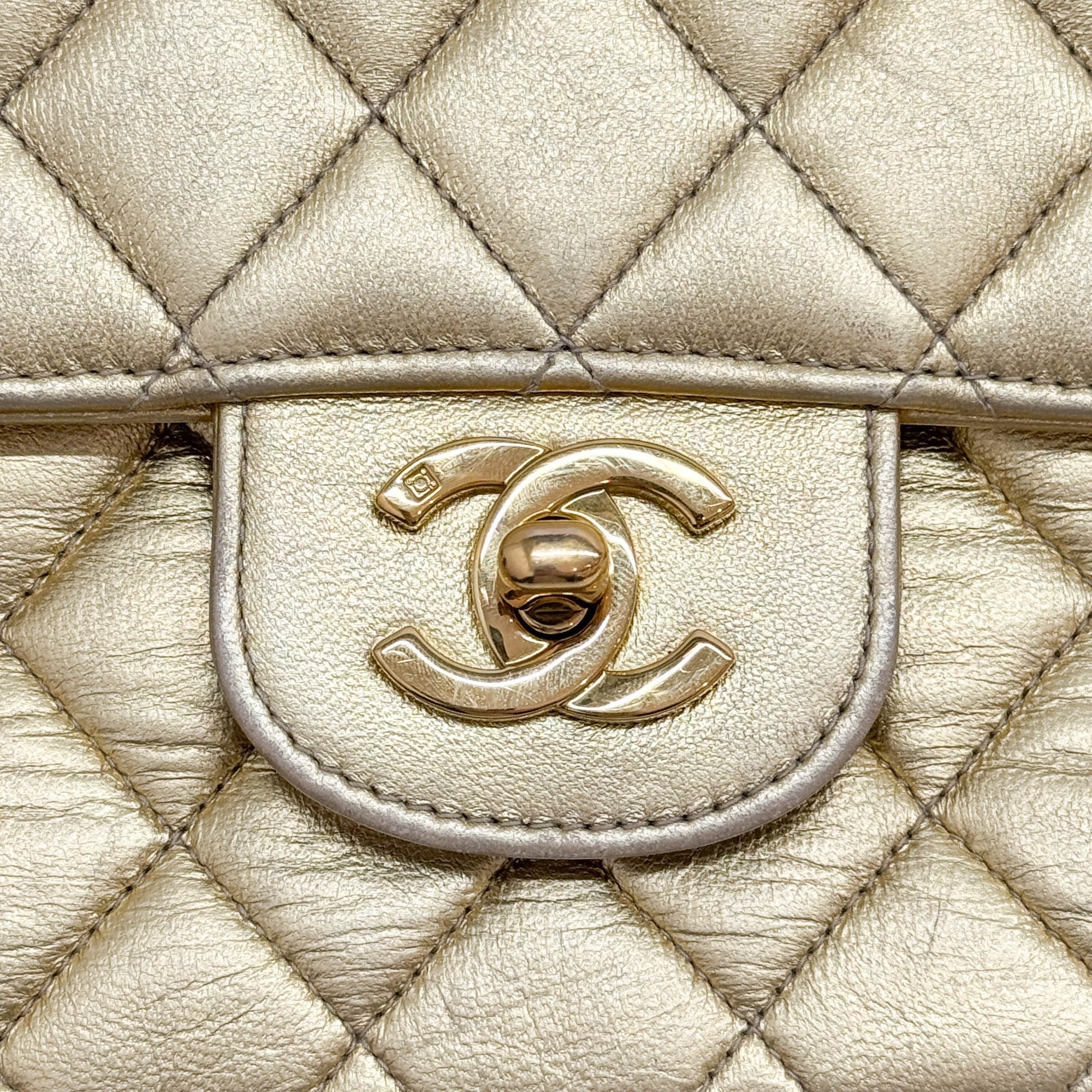 Set Of 2 Coco Handle Matelasse Gold Leather Hand Bags