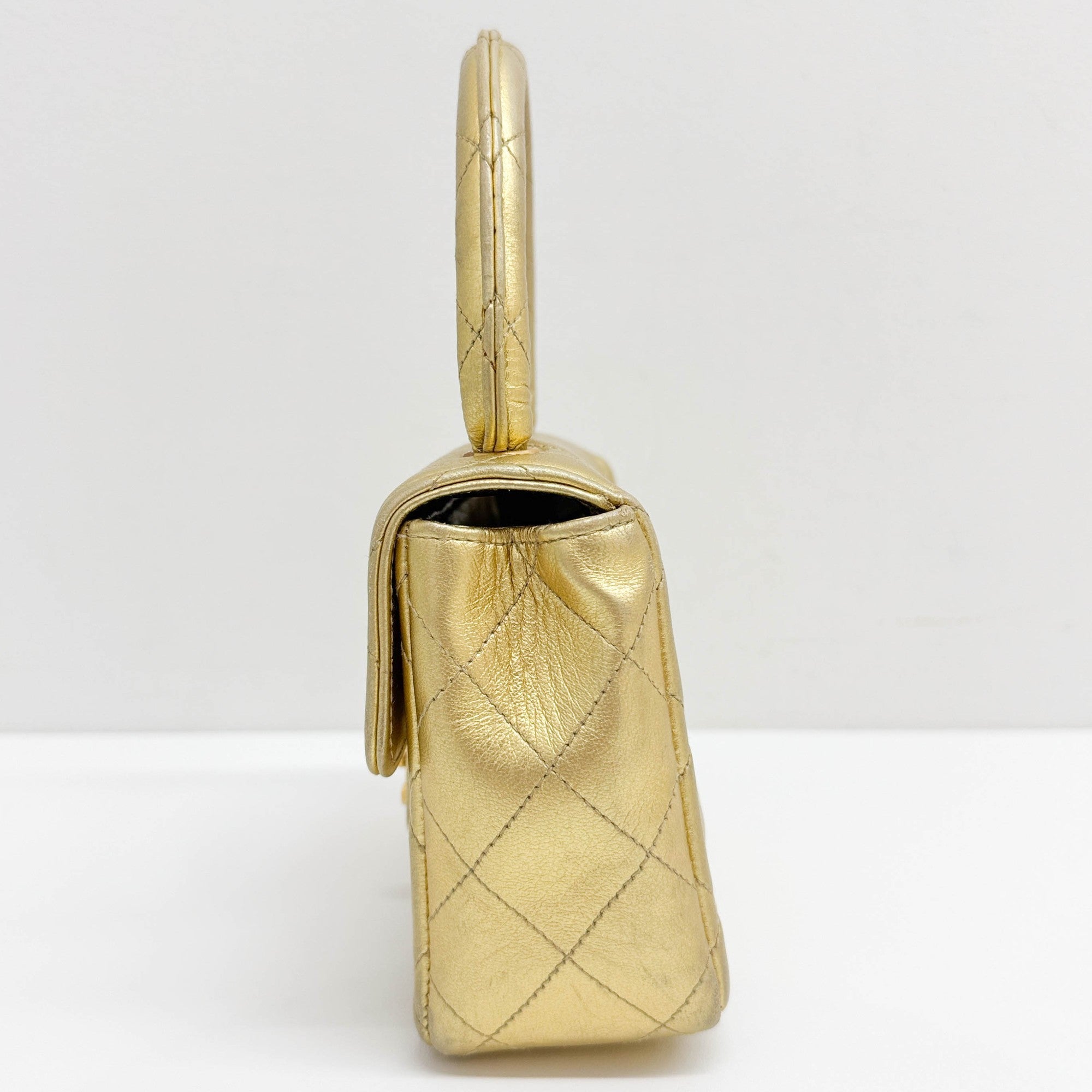 Set Of 2 Coco Handle Matelasse Gold Leather Hand Bags