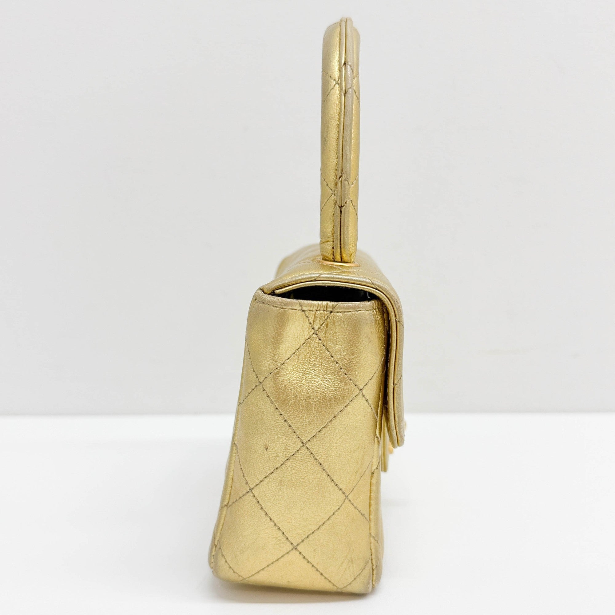 Set Of 2 Coco Handle Matelasse Gold Leather Hand Bags