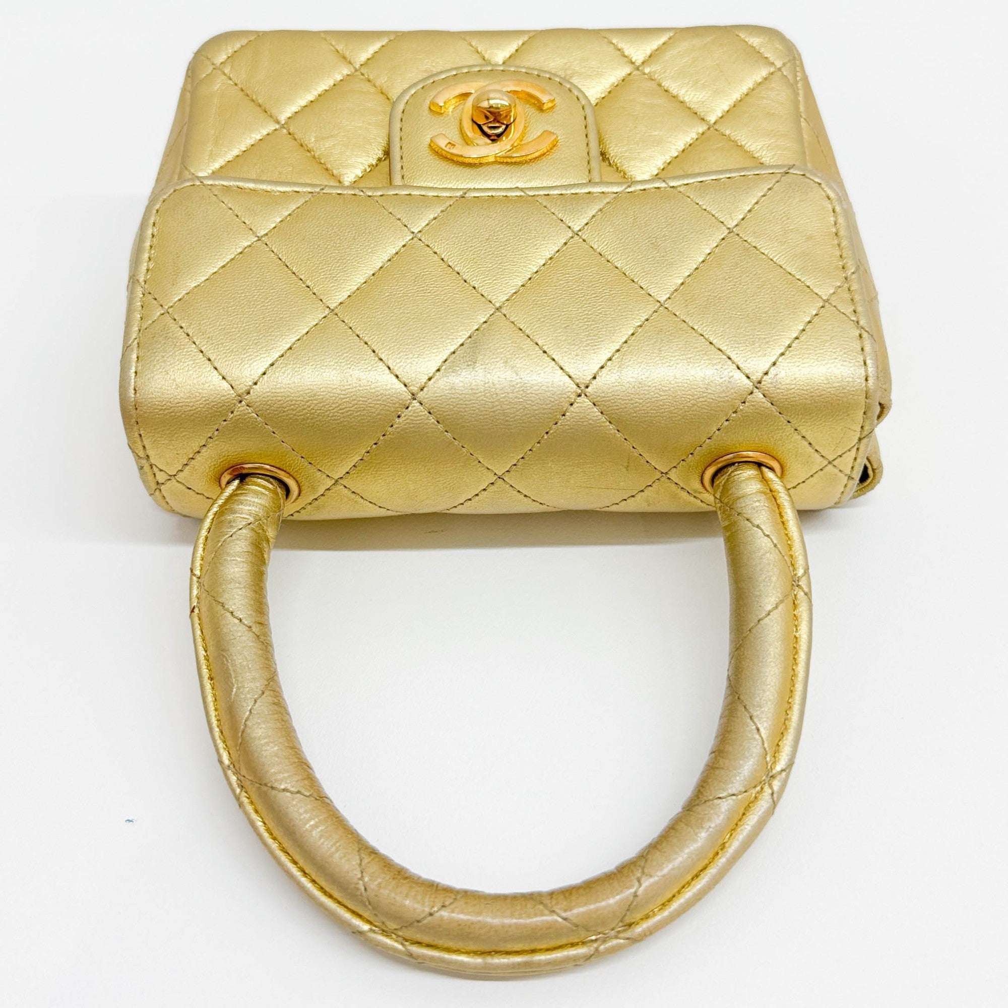 Set Of 2 Coco Handle Matelasse Gold Leather Hand Bags