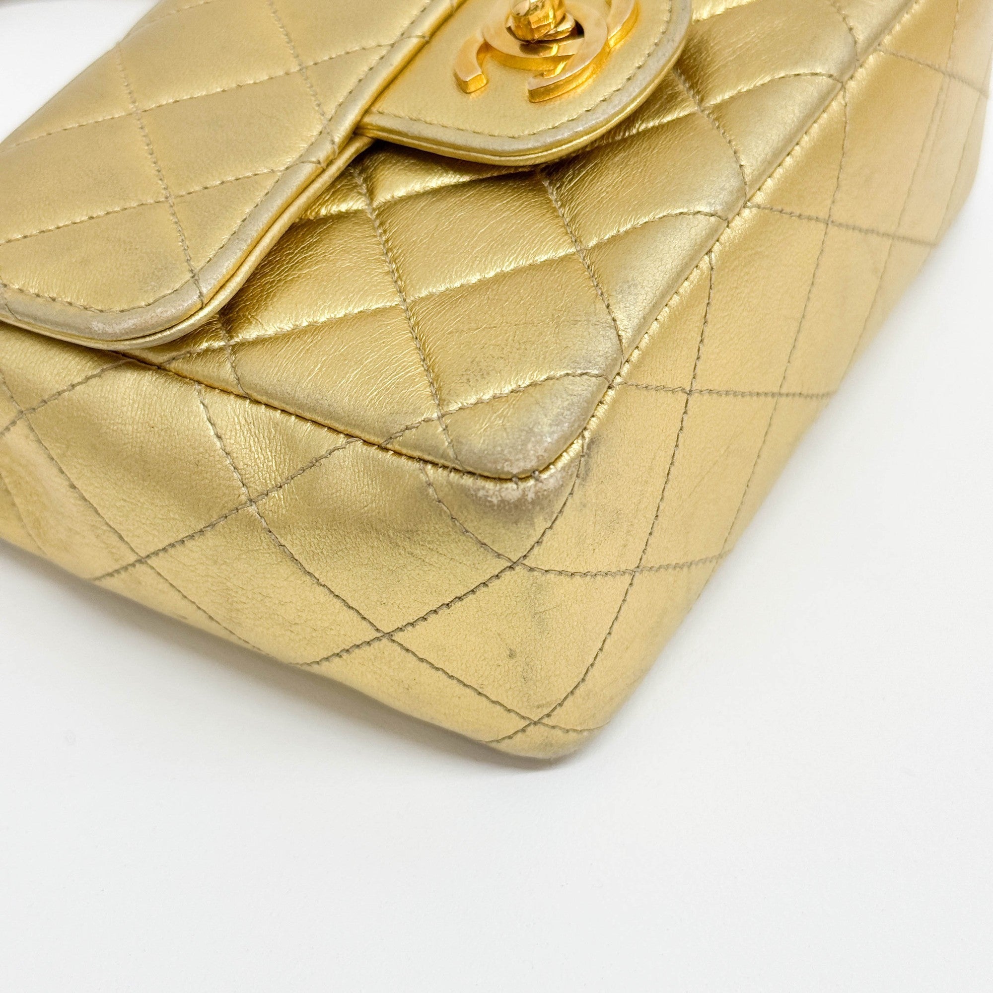 Set Of 2 Coco Handle Matelasse Gold Leather Hand Bags