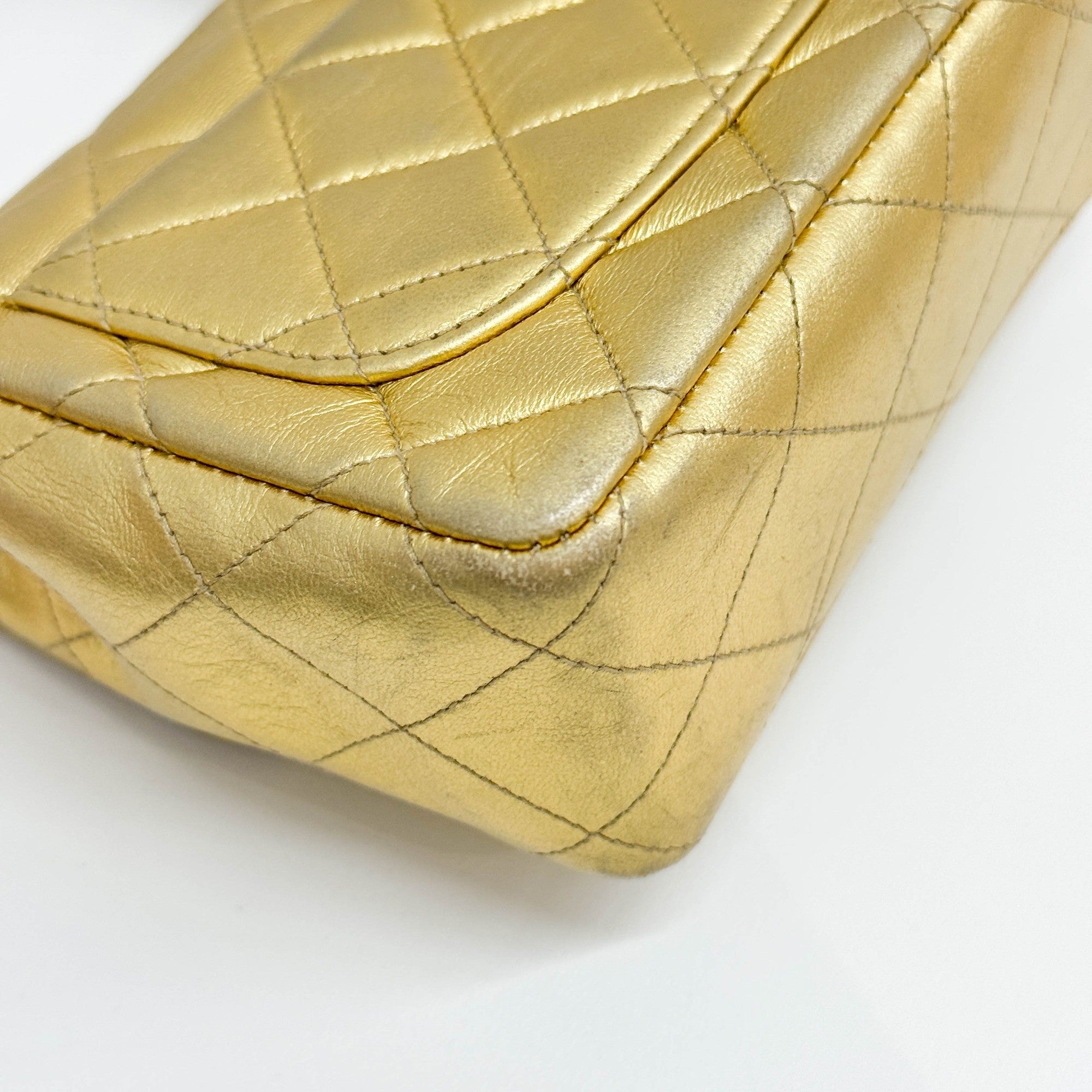 Set Of 2 Coco Handle Matelasse Gold Leather Hand Bags