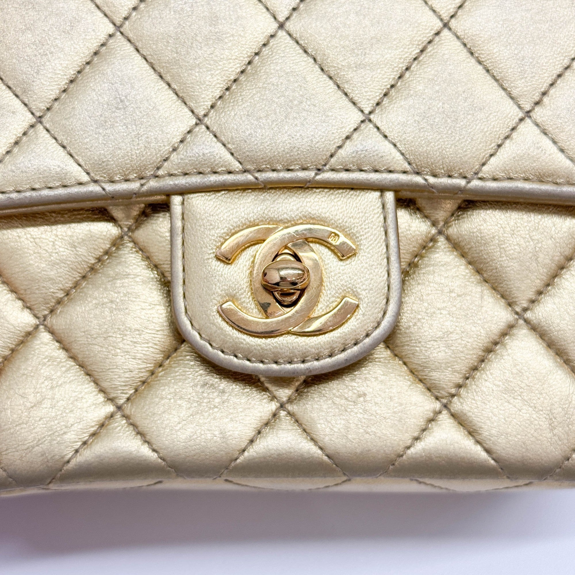 Set Of 2 Coco Handle Matelasse Gold Leather Hand Bags