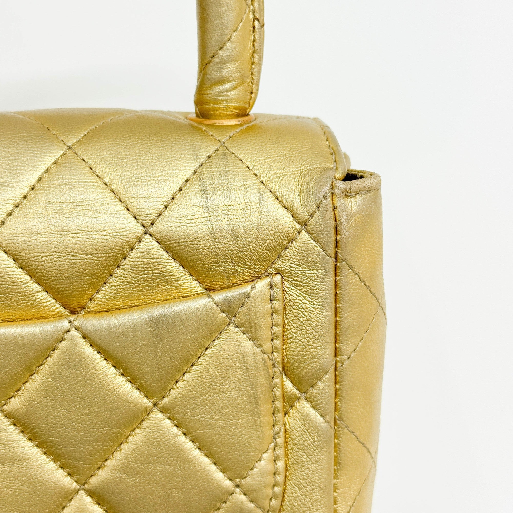 Set Of 2 Coco Handle Matelasse Gold Leather Hand Bags