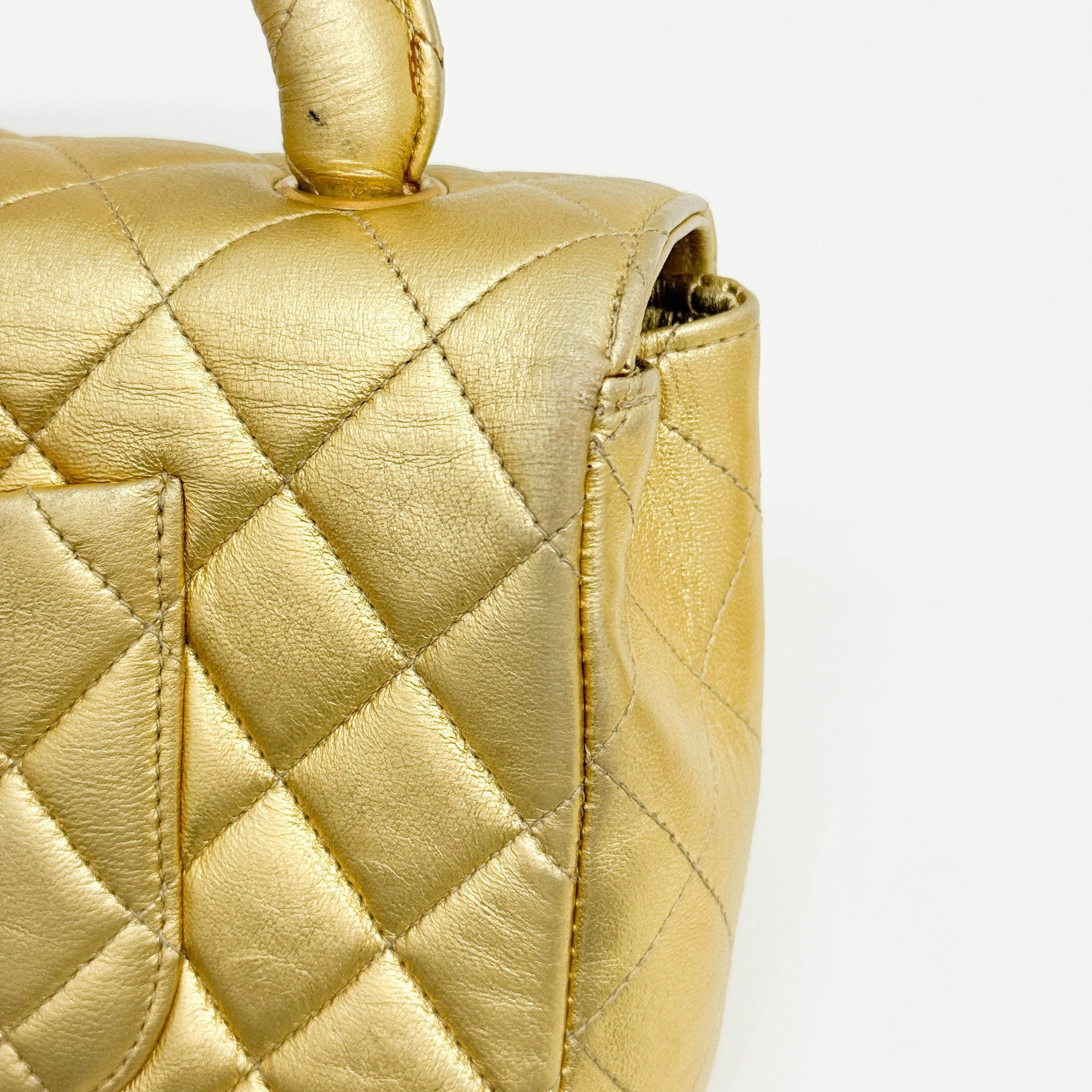 Set Of 2 Coco Handle Matelasse Gold Leather Hand Bags