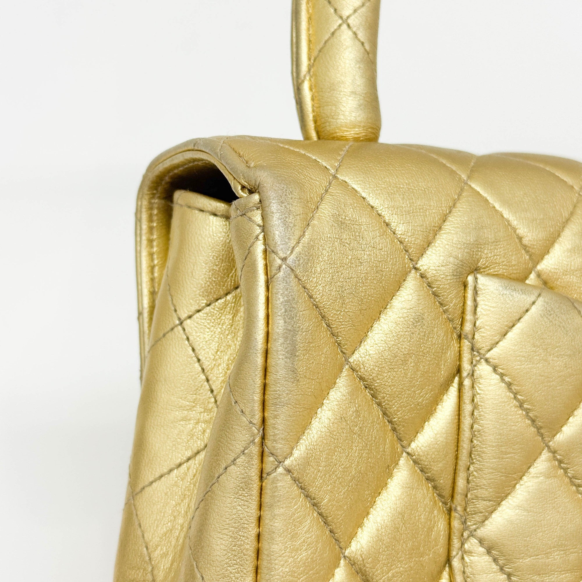 Set Of 2 Coco Handle Matelasse Gold Leather Hand Bags