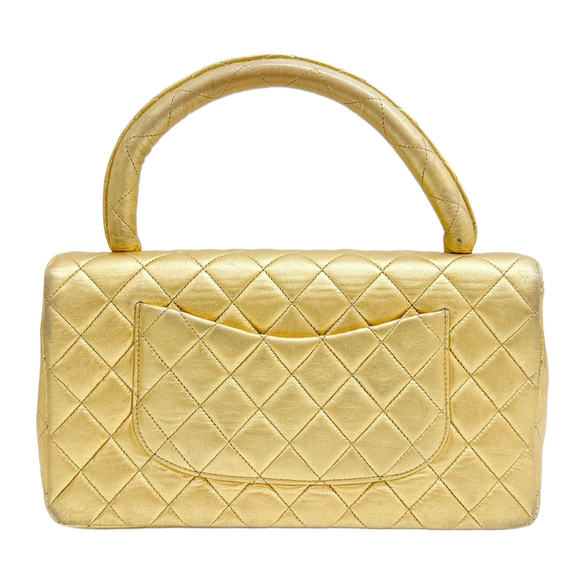 Set Of 2 Coco Handle Matelasse Gold Leather Hand Bags