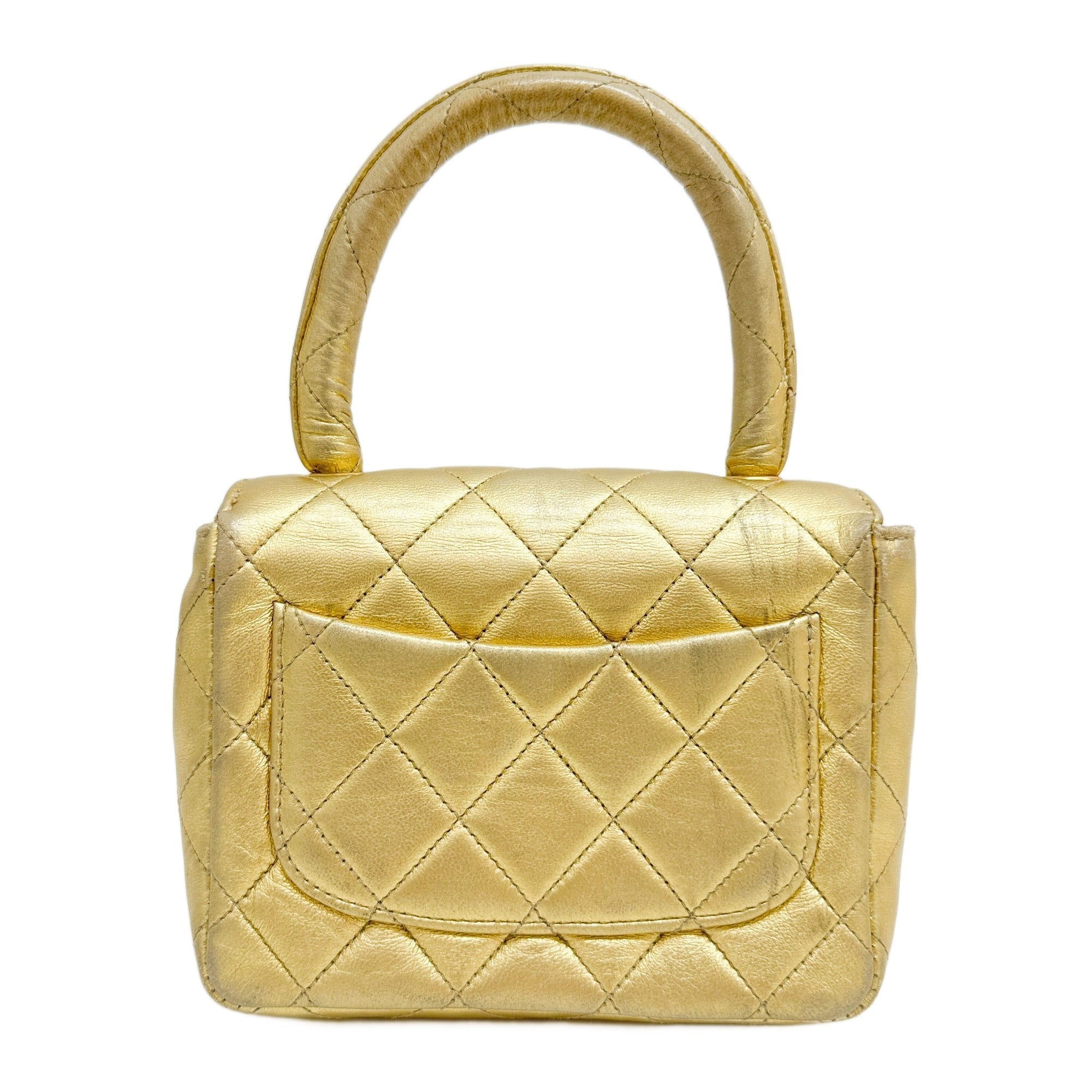 Set Of 2 Coco Handle Matelasse Gold Leather Hand Bags