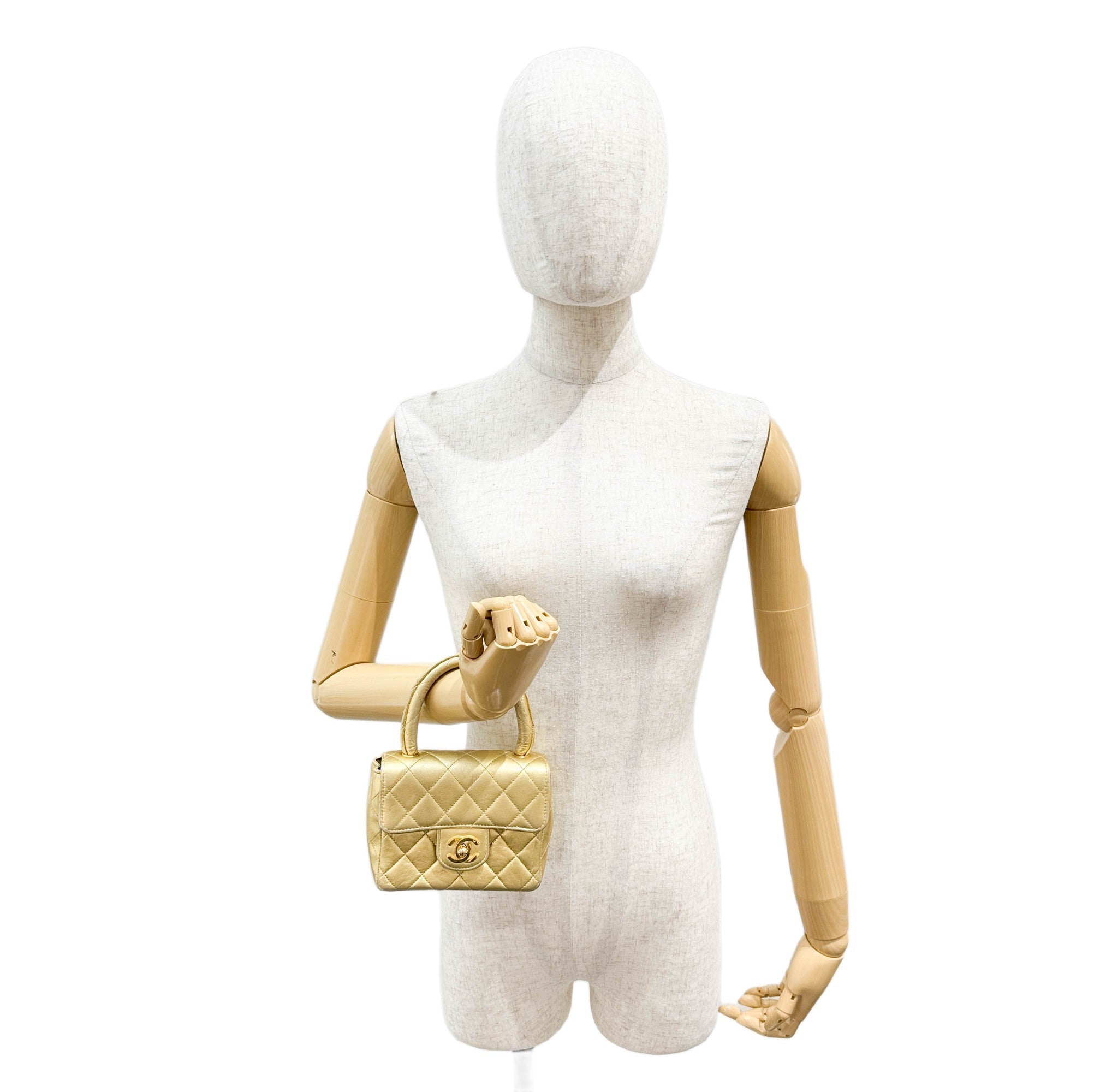 Set Of 2 Coco Handle Matelasse Gold Leather Hand Bags