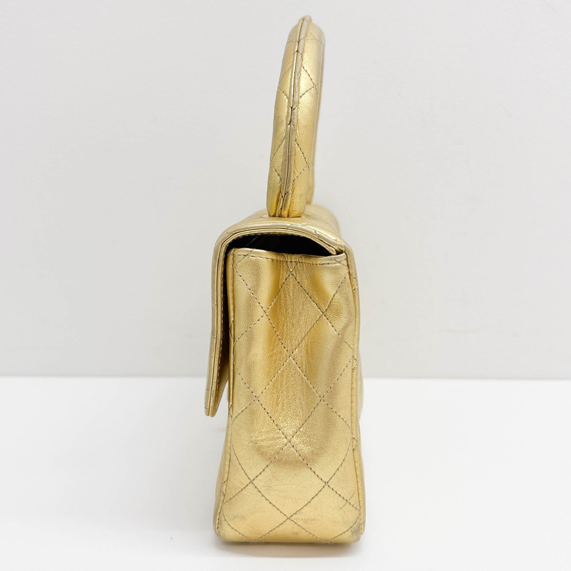 Set Of 2 Coco Handle Matelasse Gold Leather Hand Bags