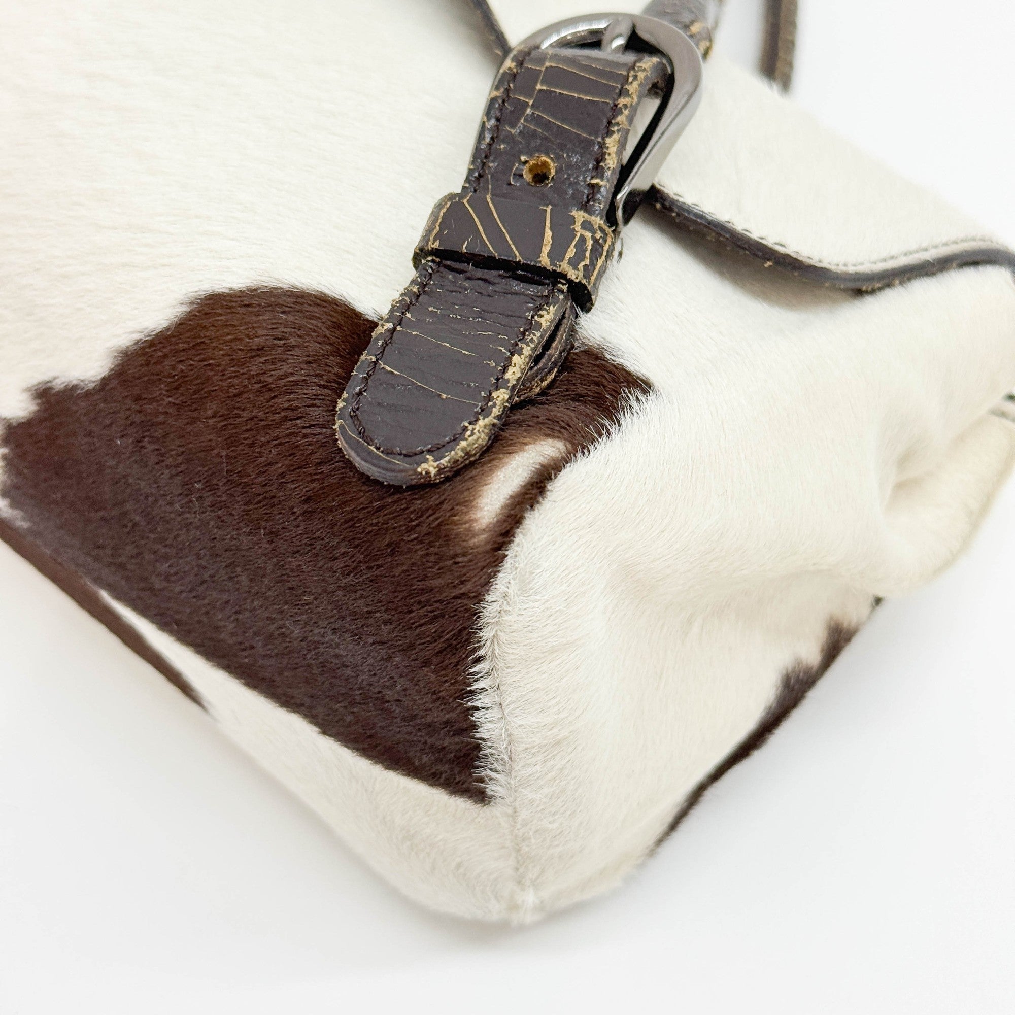 Brown & White Cow Print Pony Hair Shoulder Bag