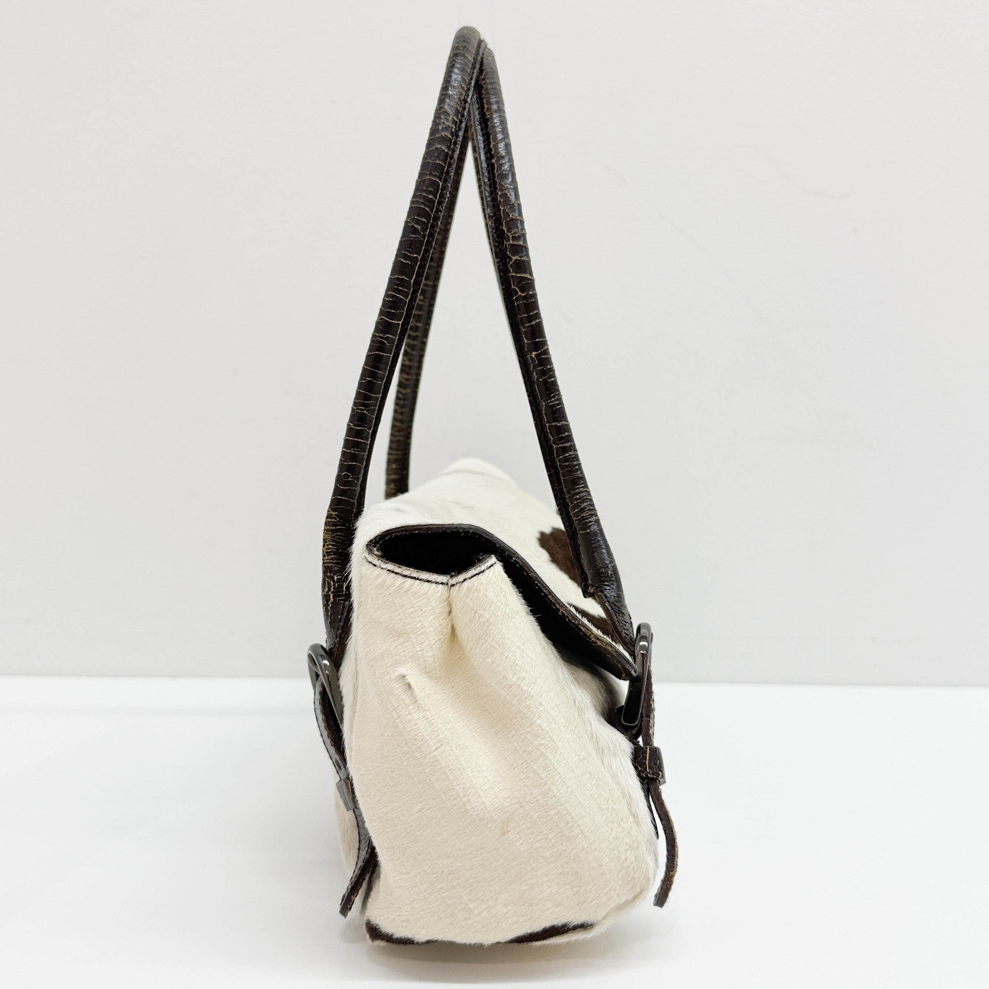 Brown & White Cow Print Pony Hair Shoulder Bag