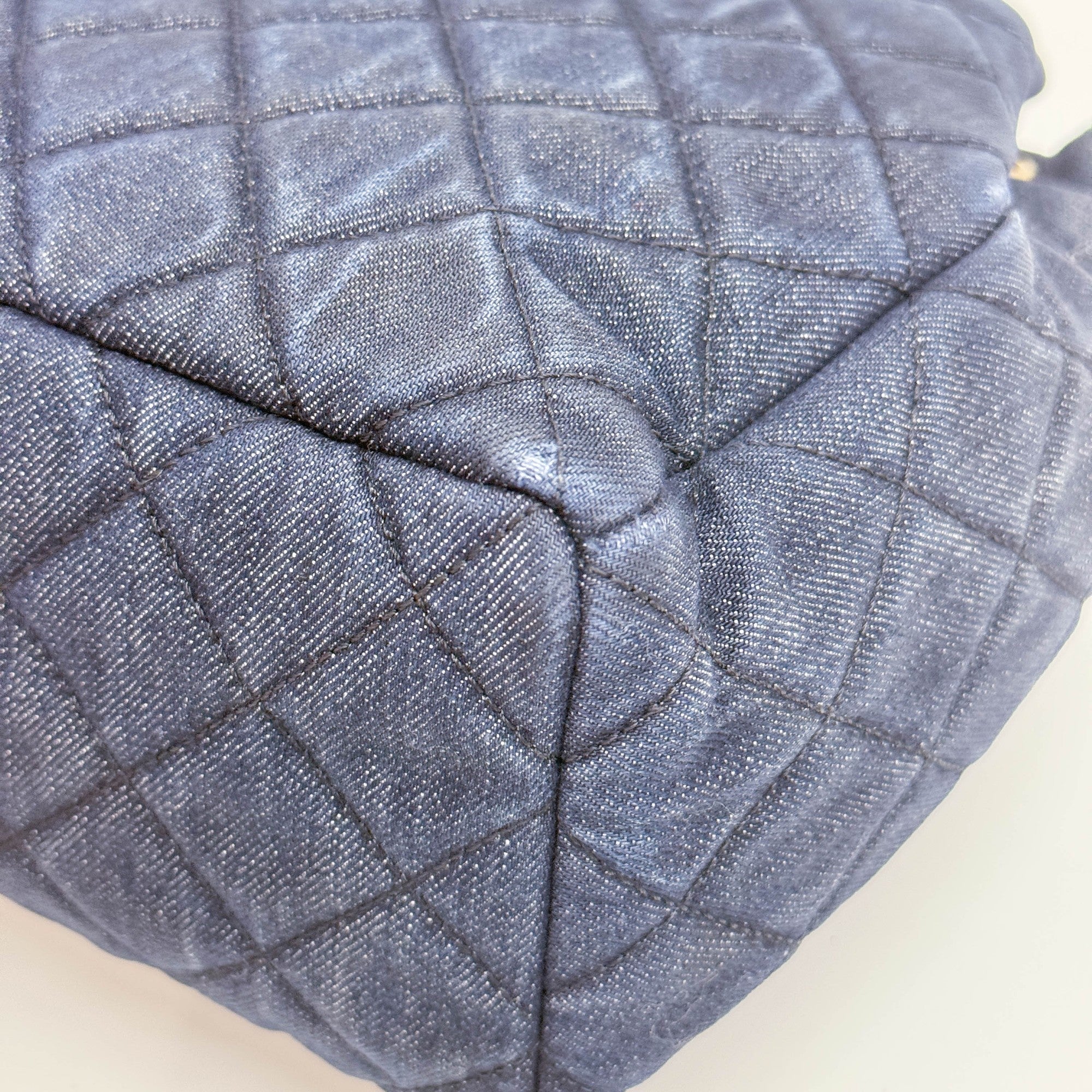 Drawstring Blue Denim Gold Strap Shoulder Bag