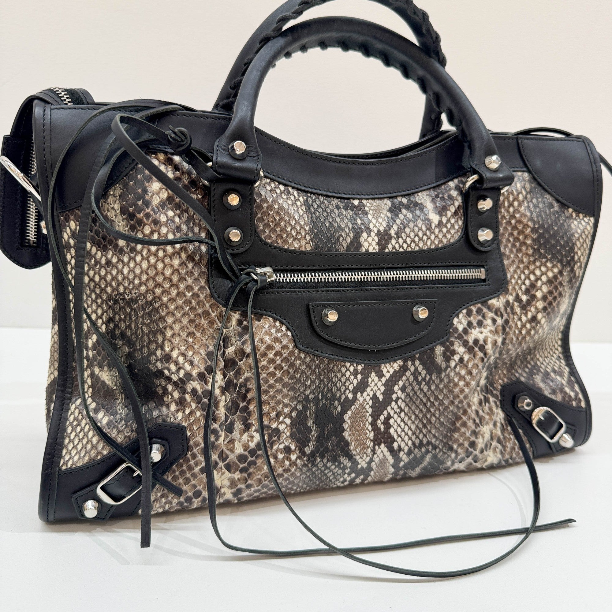 The City Multicolor Python Embossed Leather Two Way Bag
