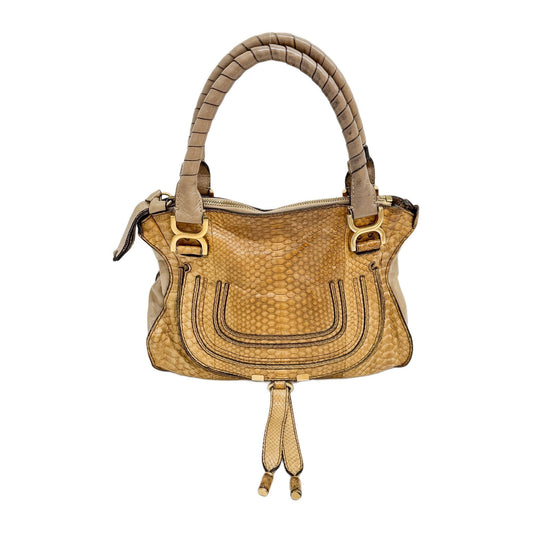 Brown Python Embossed Leather Shoulder Bag