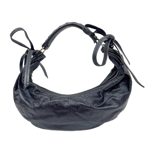 Half Moon Black Leather Shoulder Bag