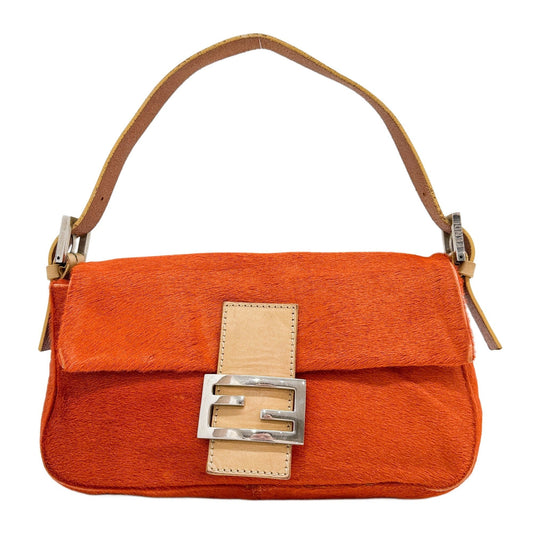 Baguette Orange Pony Hair Shoulder Bag