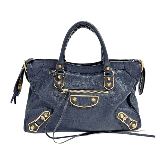 Metallic Edge Mini City Blue Leather Two Way Bag