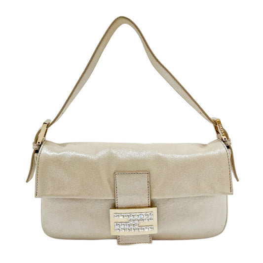 Baguette White Gold Leather Shoulder Bag