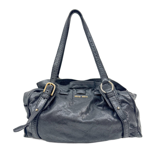 Lux Bow Vitello Black Leather Shoulder Bag