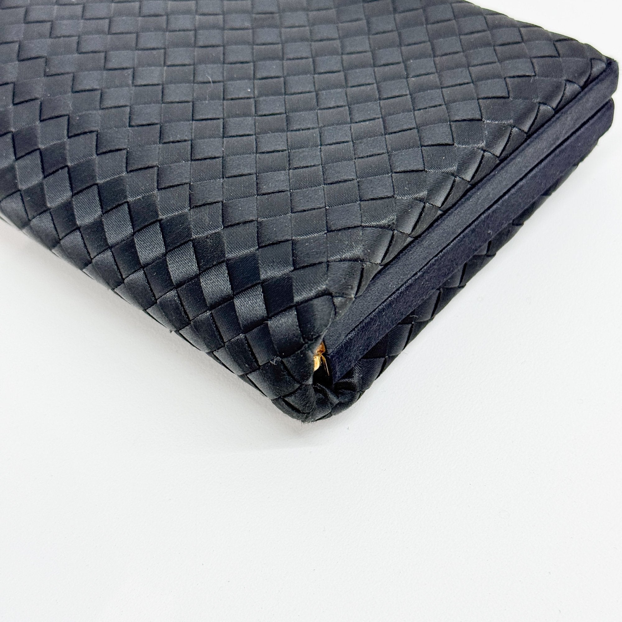 Intrecciato Black Satin Clutch Bag