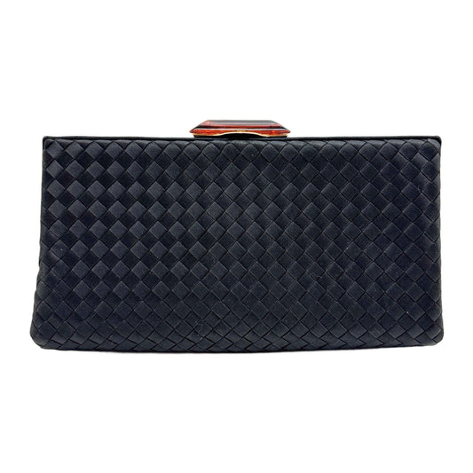 Intrecciato Black Satin Clutch Bag
