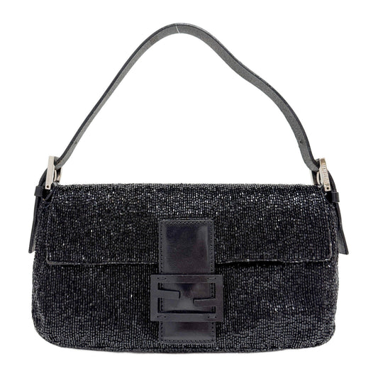 Baguette Black Beaded Shoulder Bag