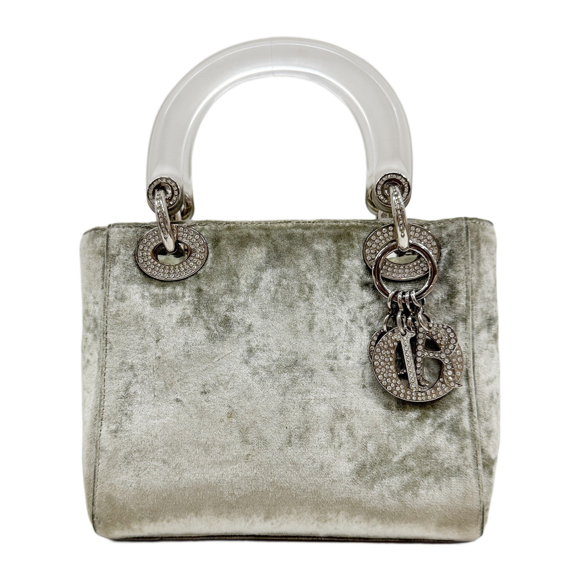 Lady Dior Bejewelled Green Velvet Hand Bag