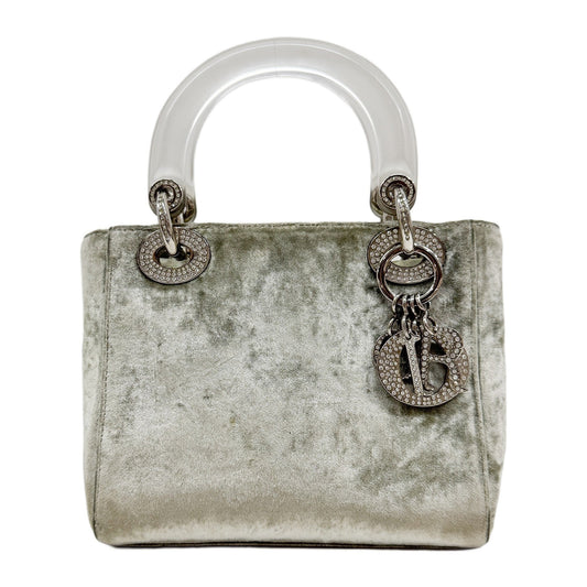 Lady Dior Bejewelled Green Velvet Hand Bag