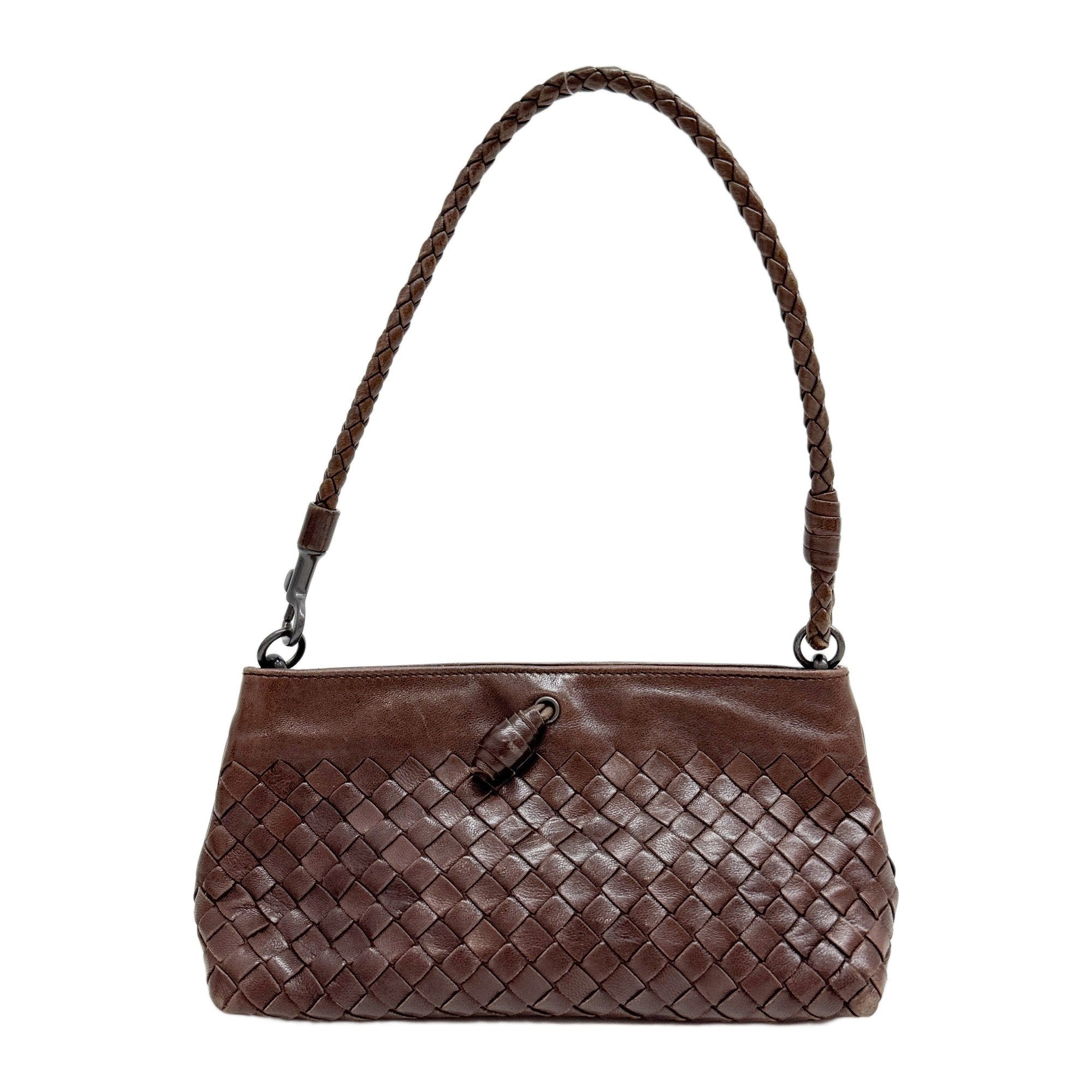 Intrecciato Brown Leather Shoulder Bag