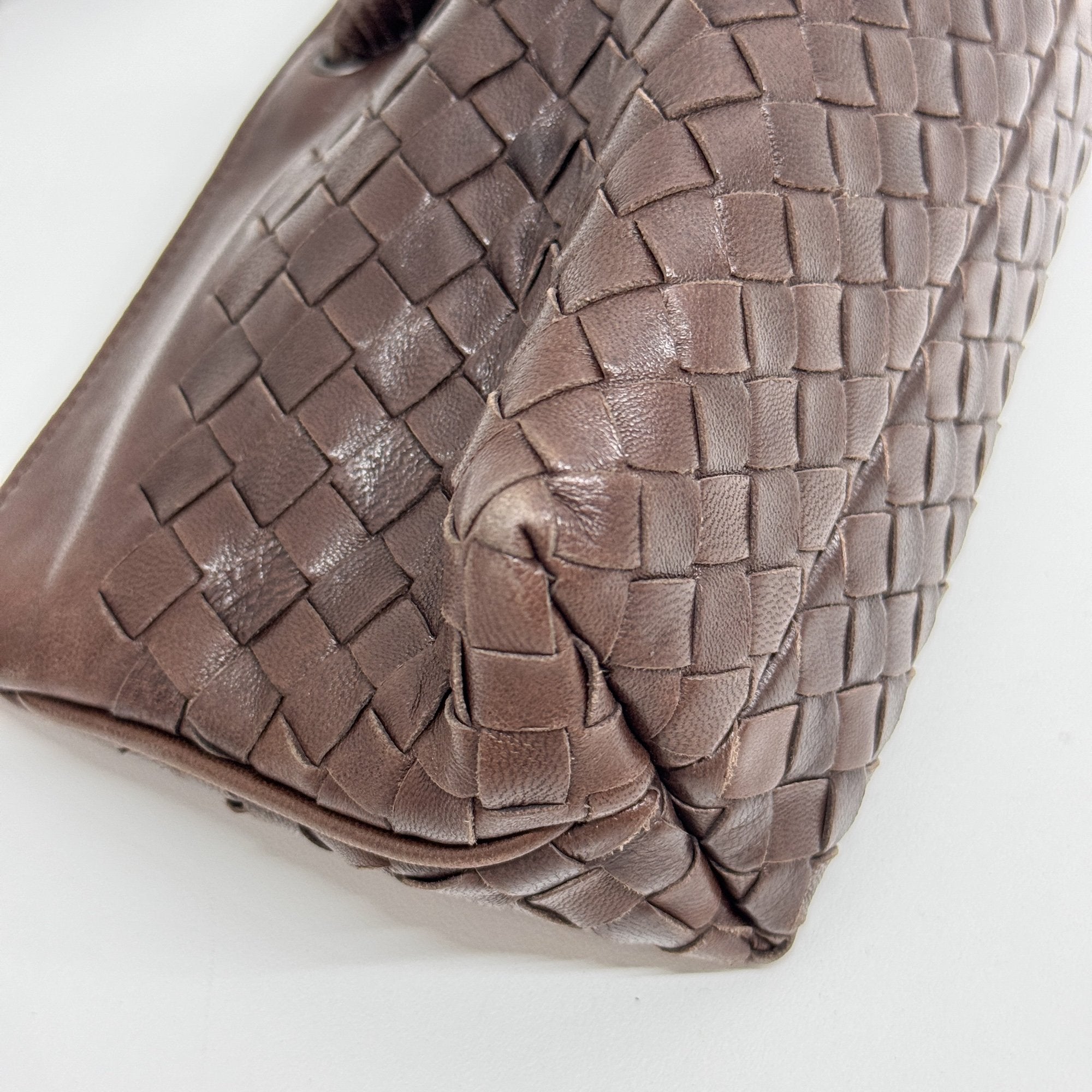 Intrecciato Brown Leather Shoulder Bag