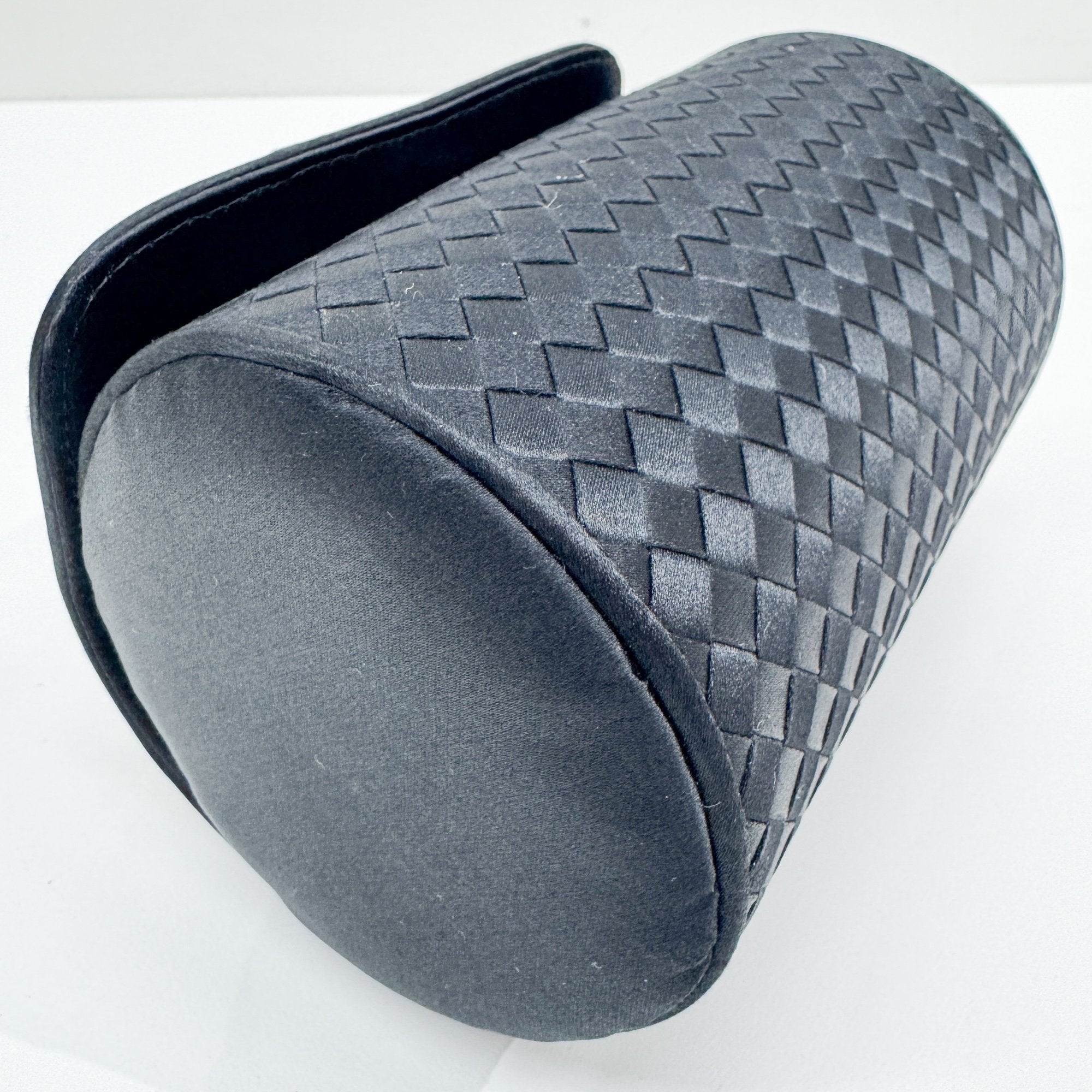 Intrecciato Black Satin Cylindrical Hand Bag