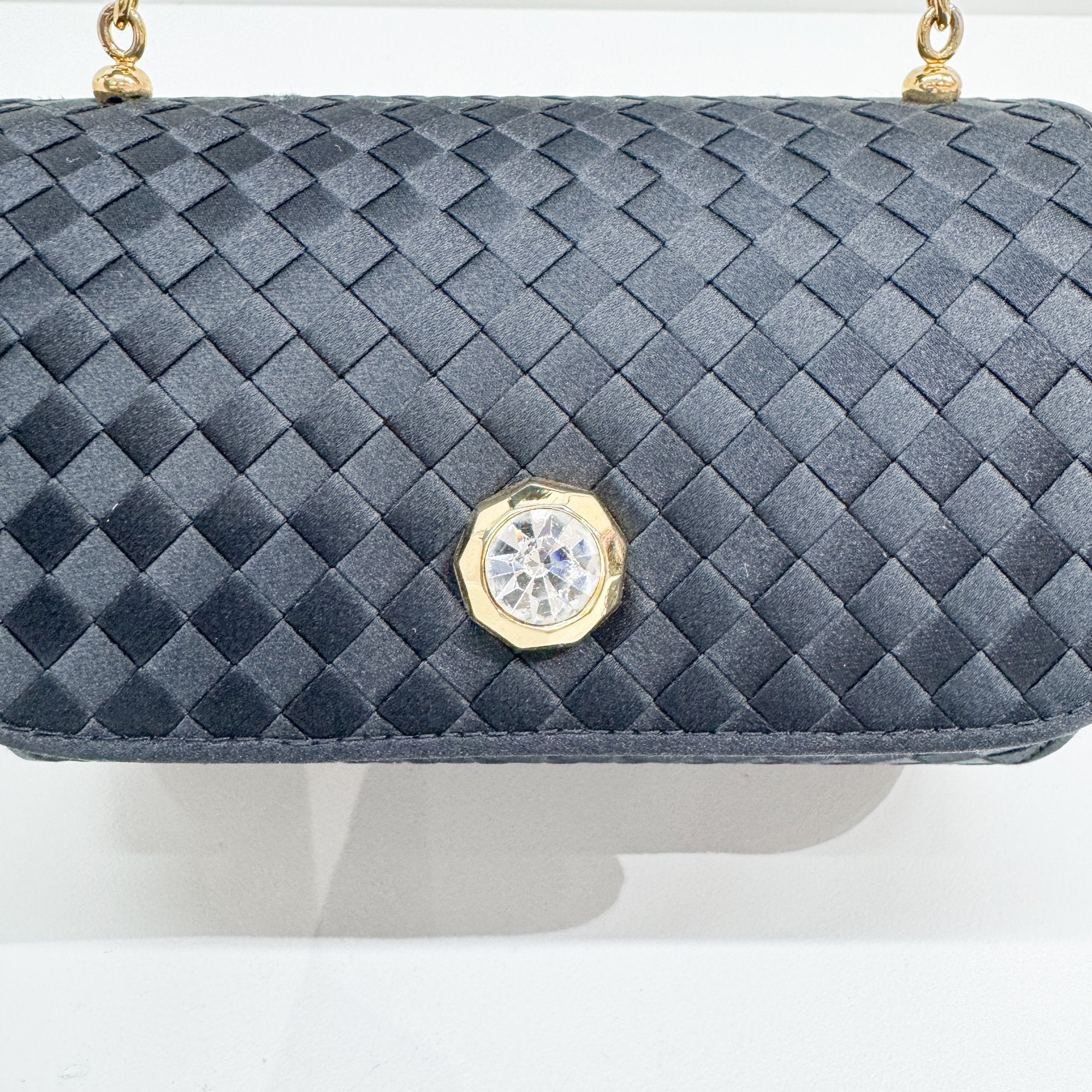 Intrecciato Black Satin Cylindrical Hand Bag