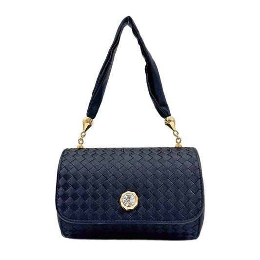 Intrecciato Black Satin Cylindrical Hand Bag