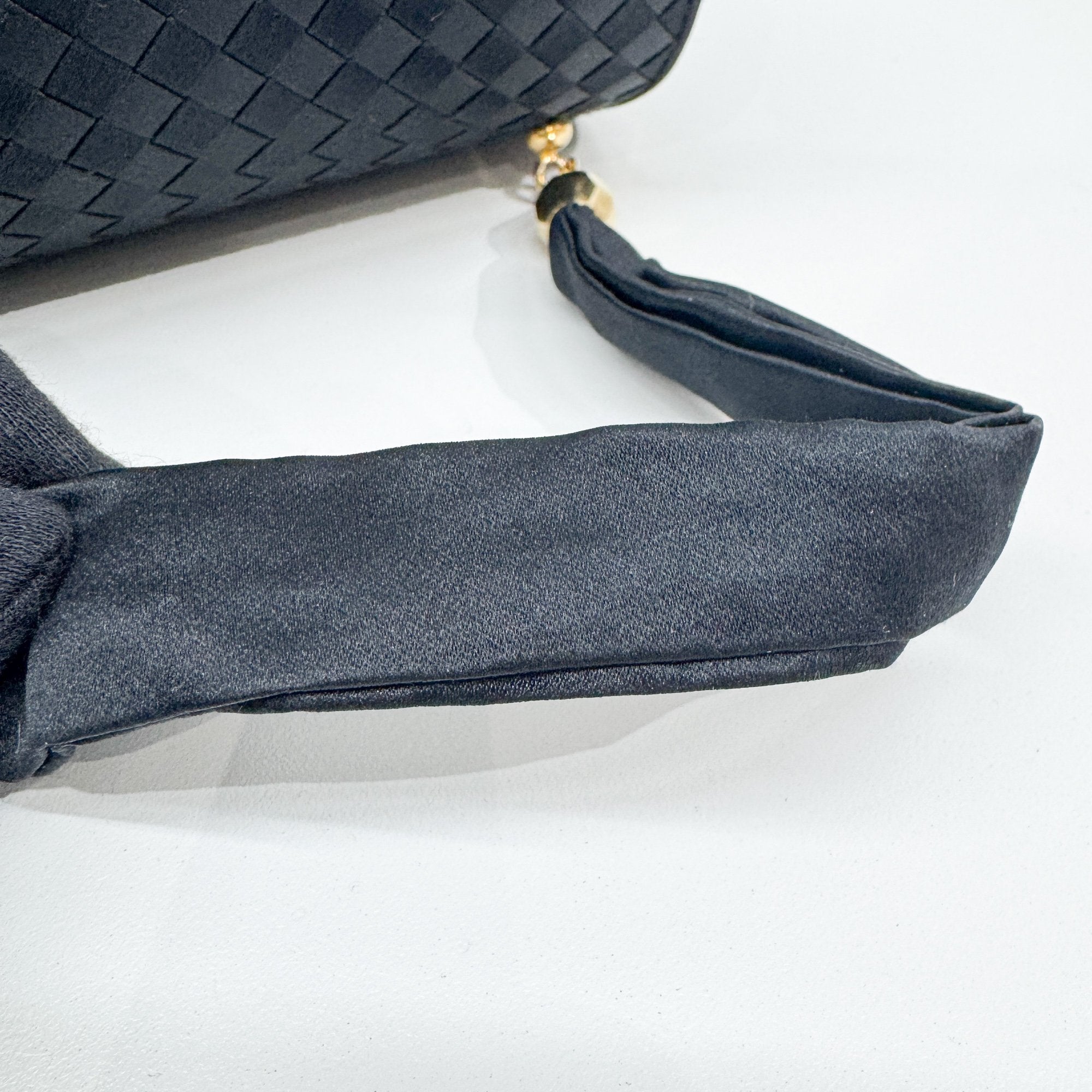 Intrecciato Black Satin Cylindrical Hand Bag