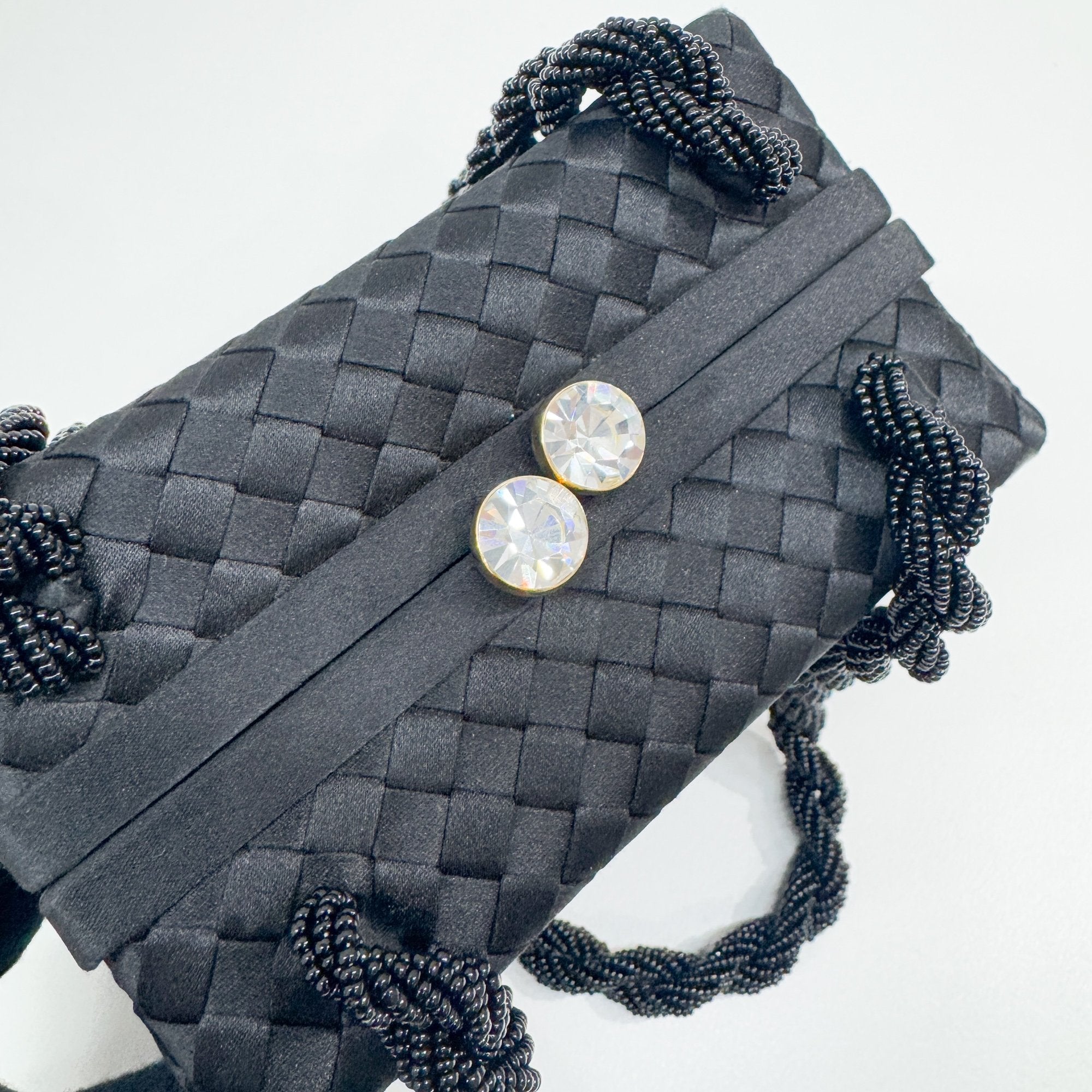 Intrecciato Box Black Satin Hand Bag