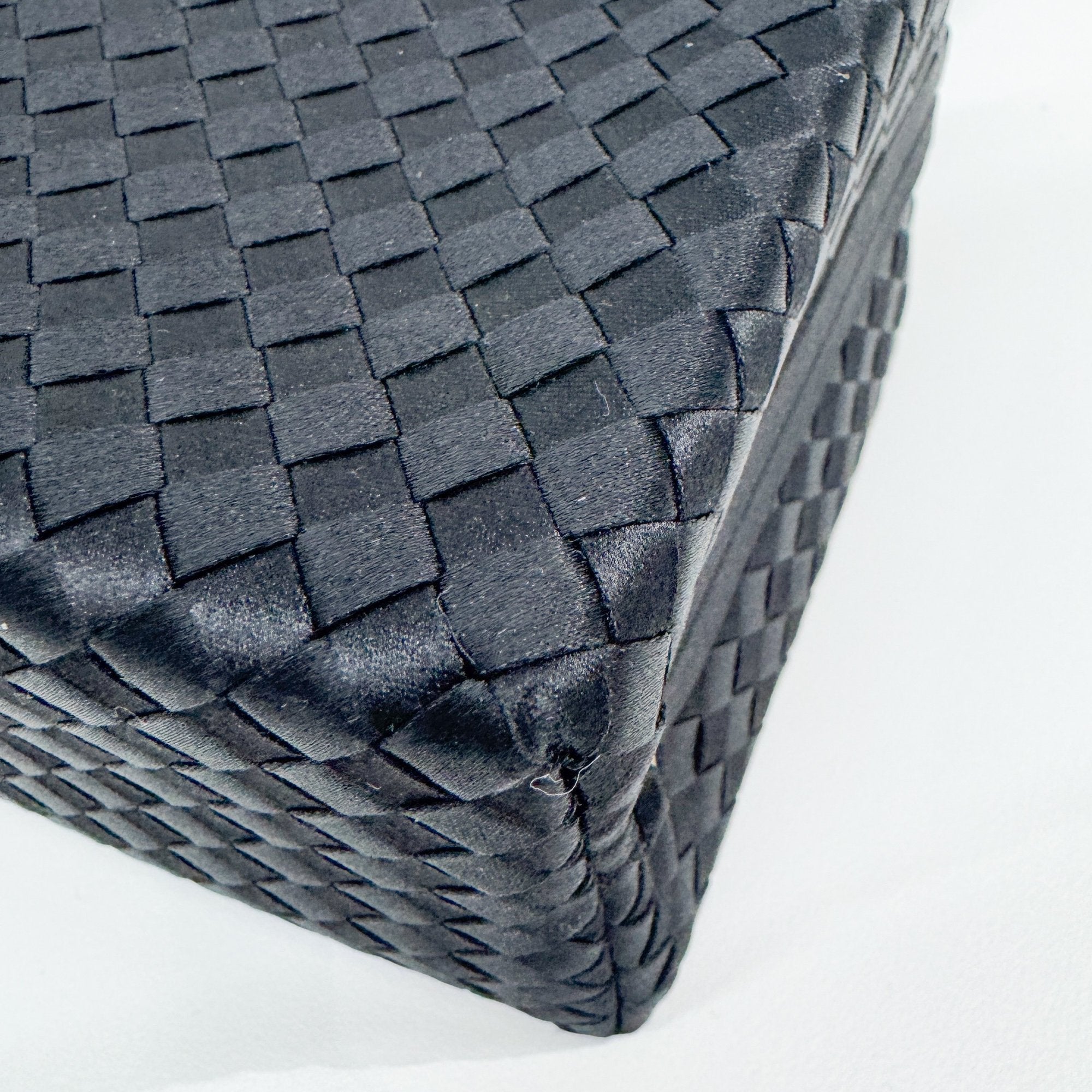 Intrecciato Box Black Satin Hand Bag