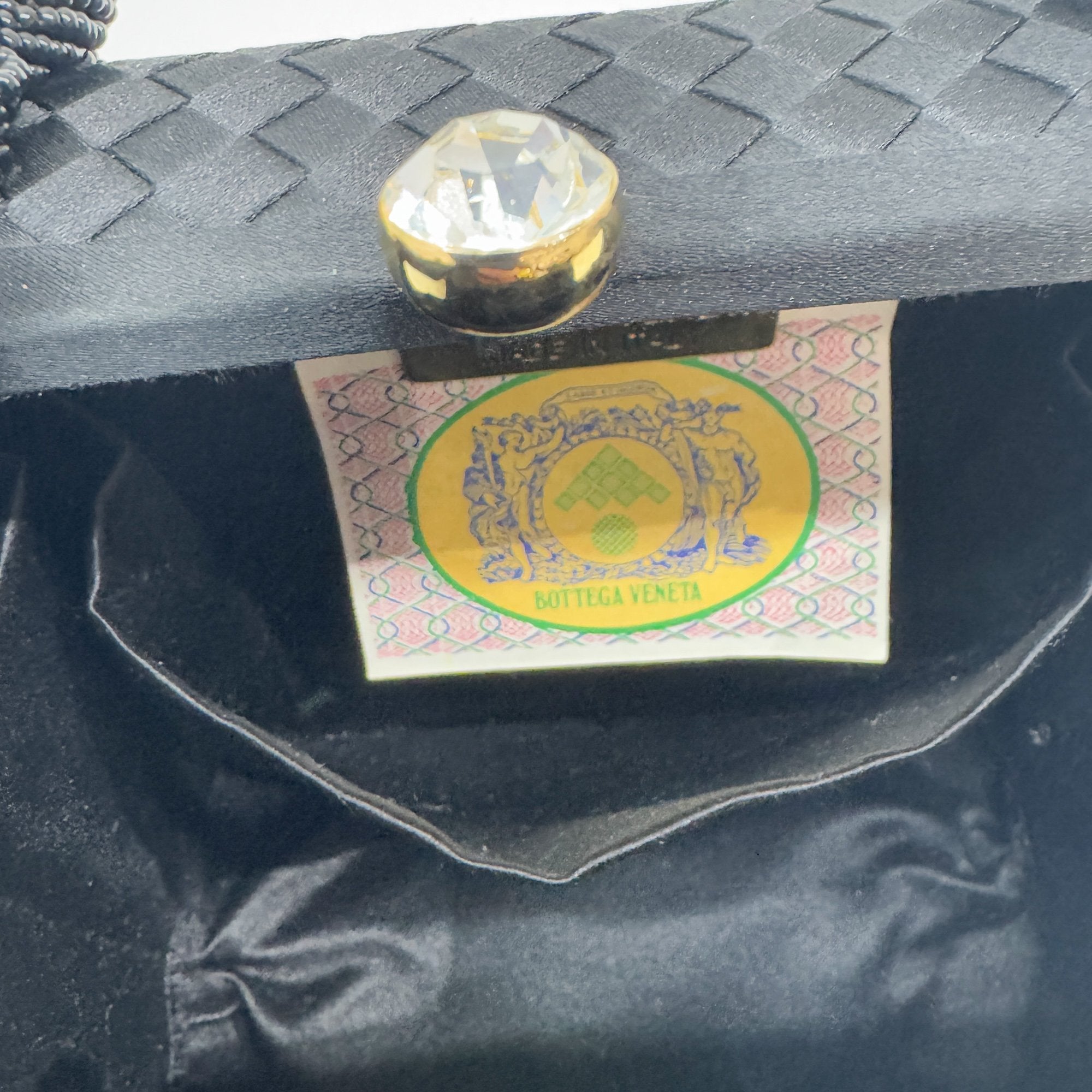 Intrecciato Box Black Satin Hand Bag