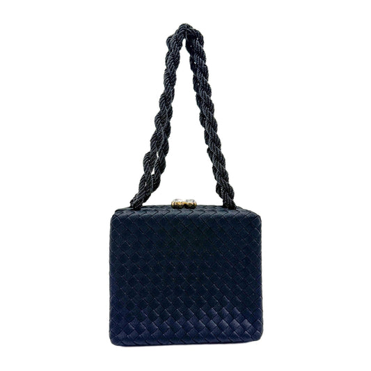 Intrecciato Box Black Satin Hand Bag