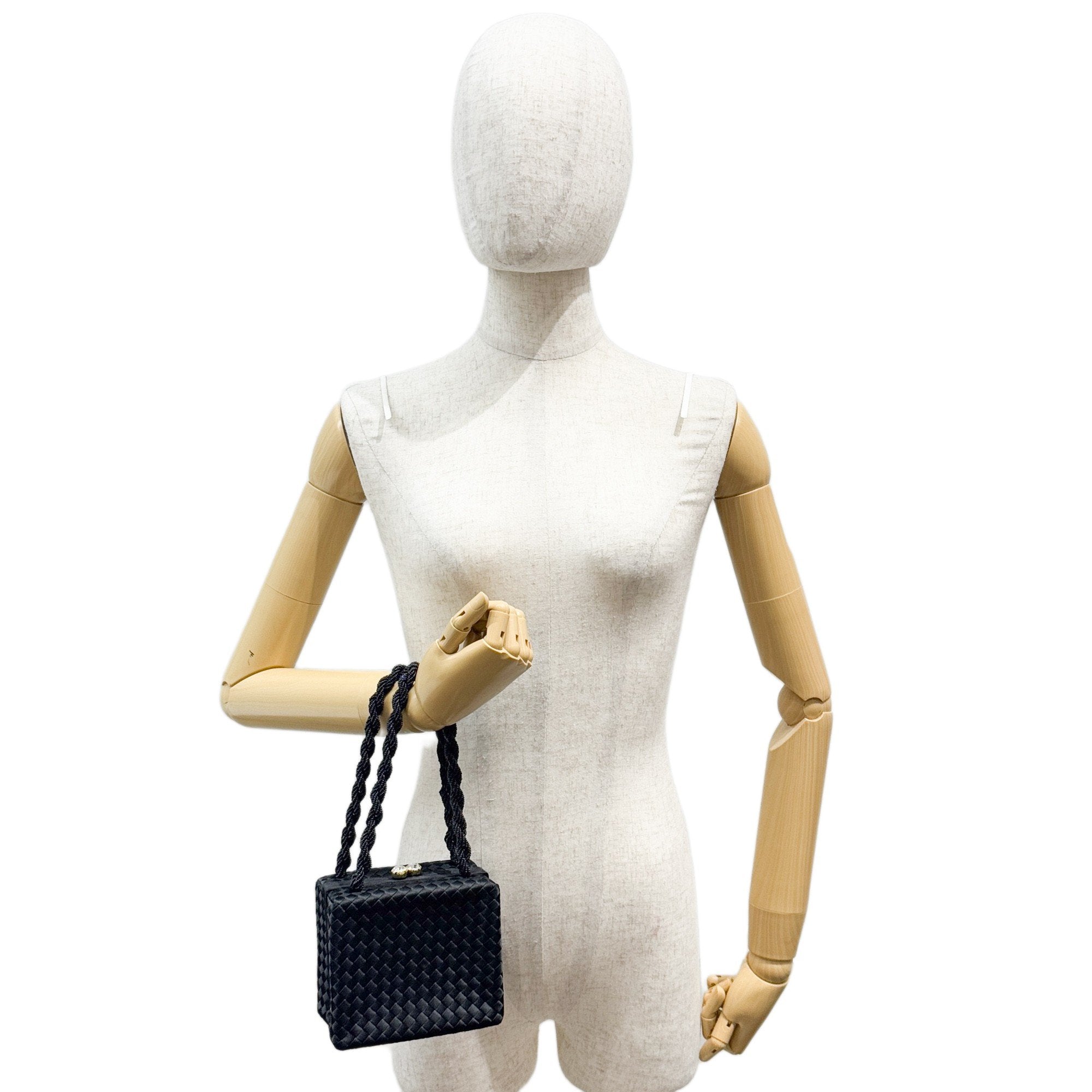Intrecciato Box Black Satin Hand Bag