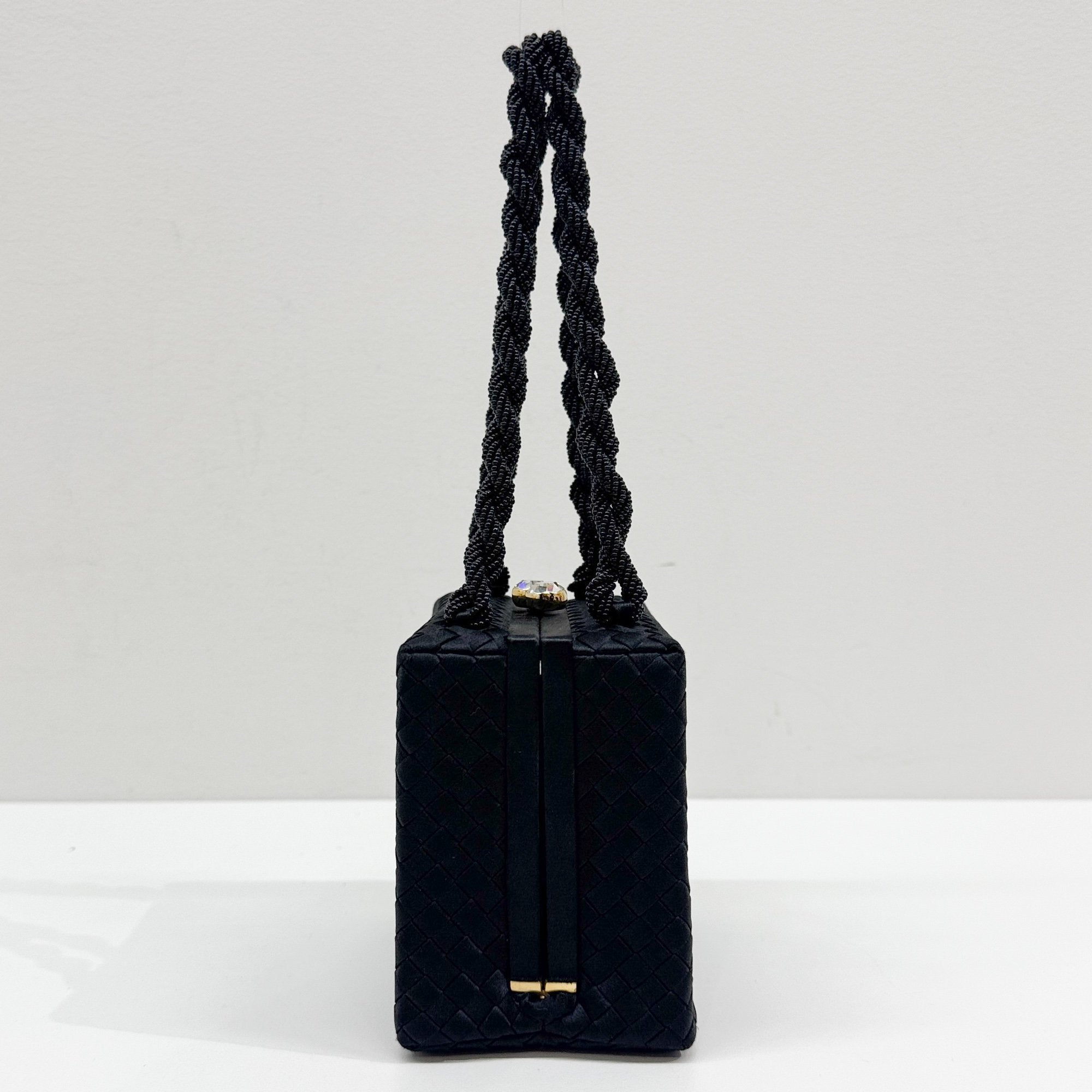Intrecciato Box Black Satin Hand Bag